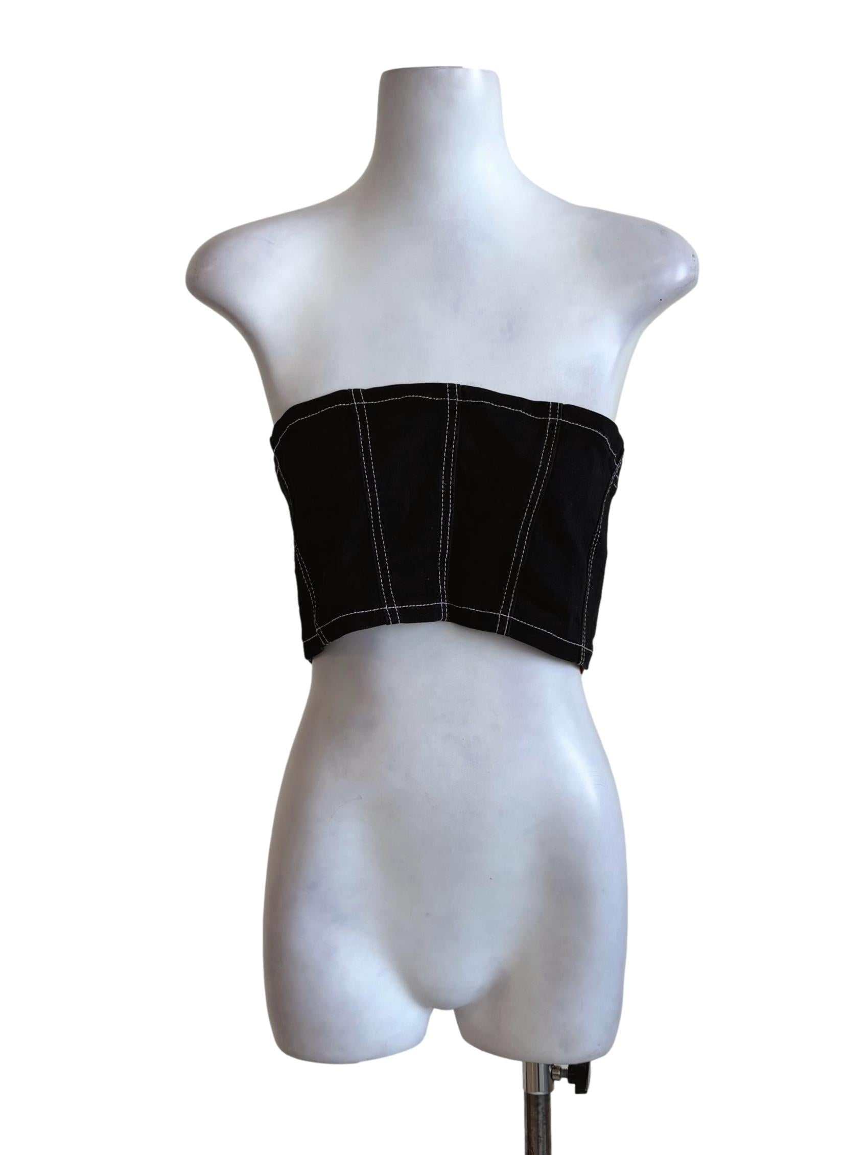 Black White Line Denim Tube Top TTR