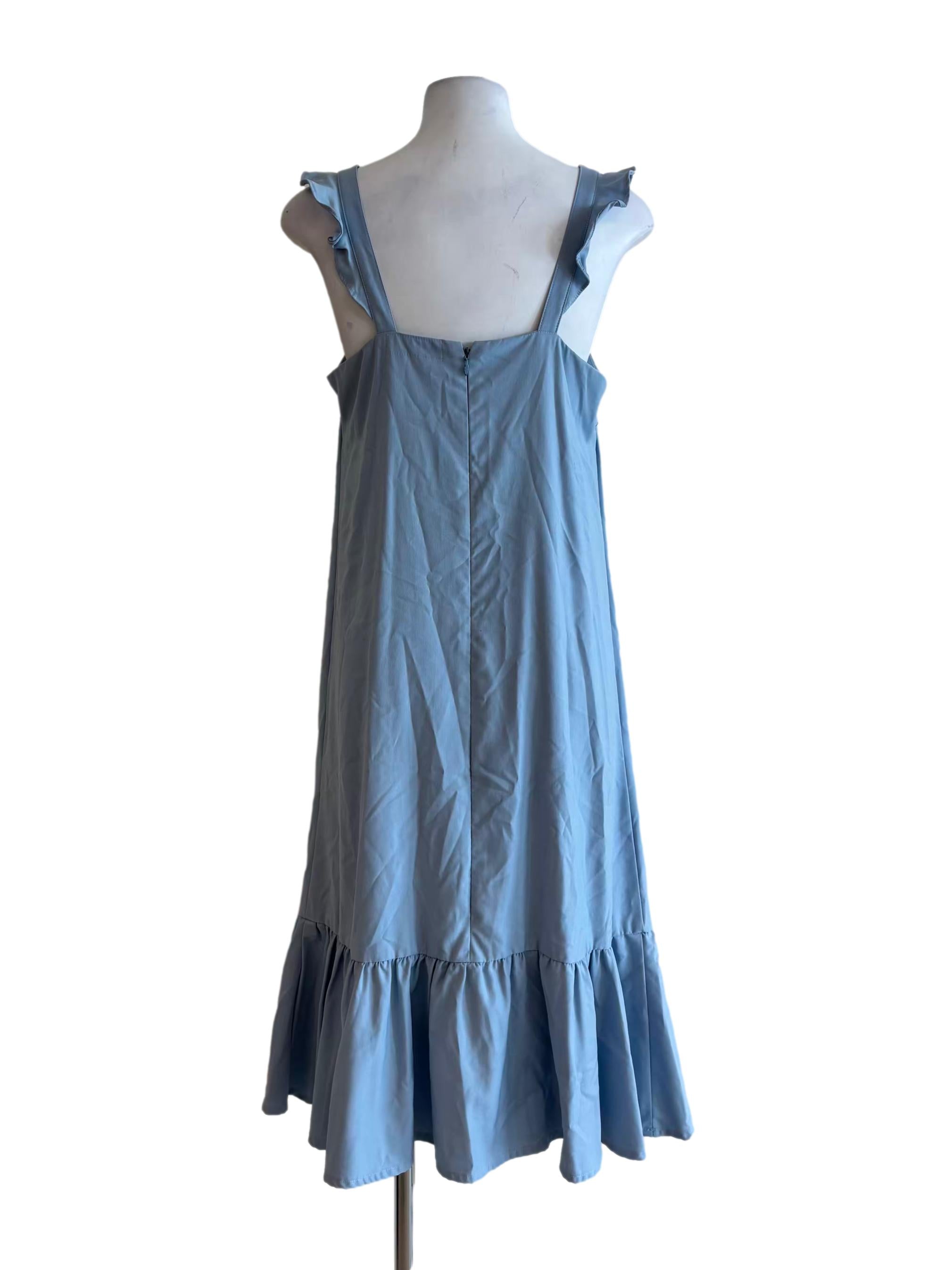 Baby Blue Ruffle Strap Drop Waist Dress