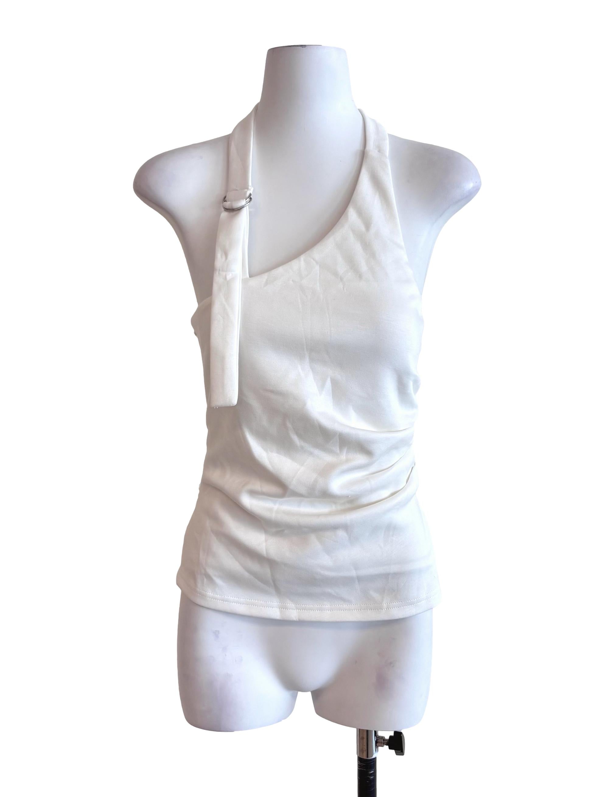 Pearl White Buckled Halter Top TTR