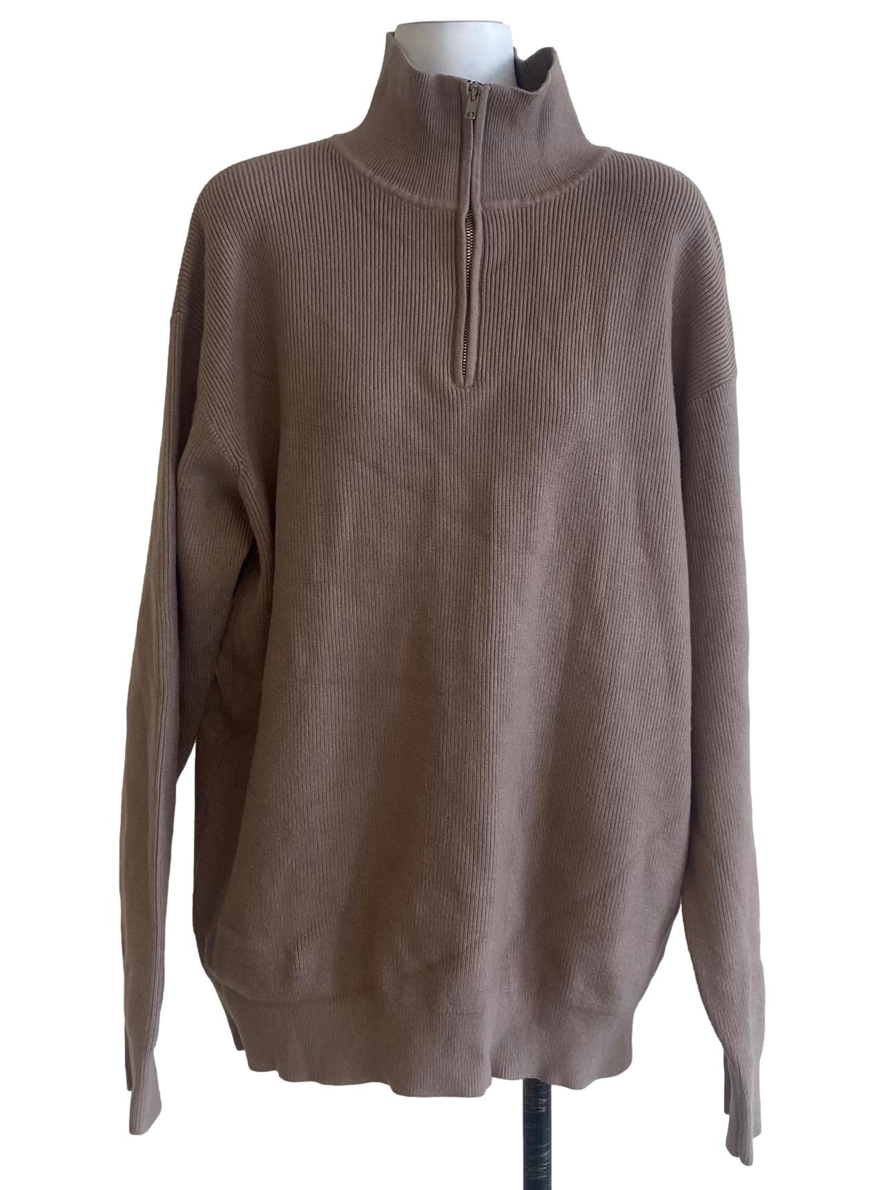 Bone Beige Pencil Stripe Half Zip Sweater