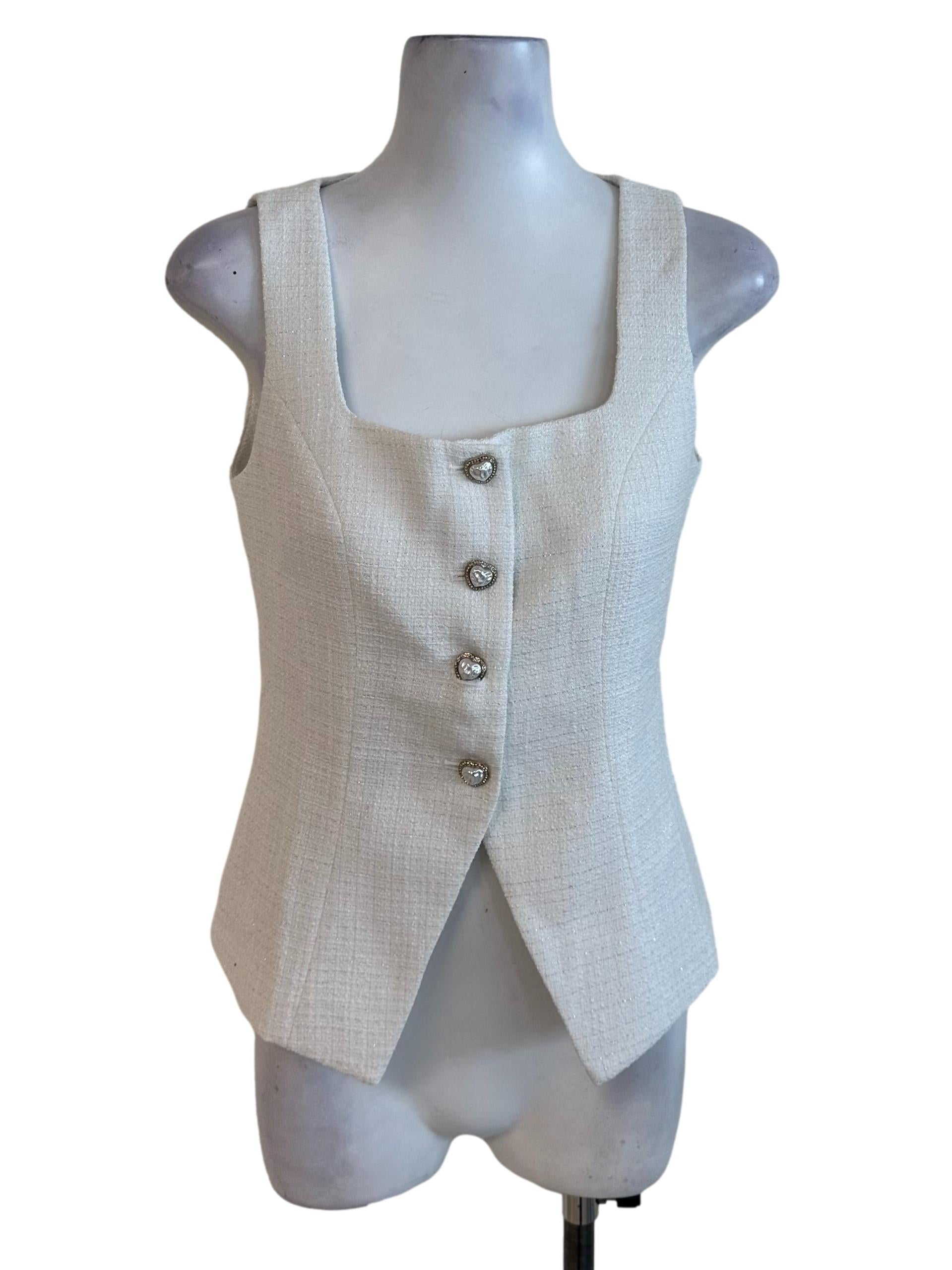 Salt White Textured Square Neck Button Top