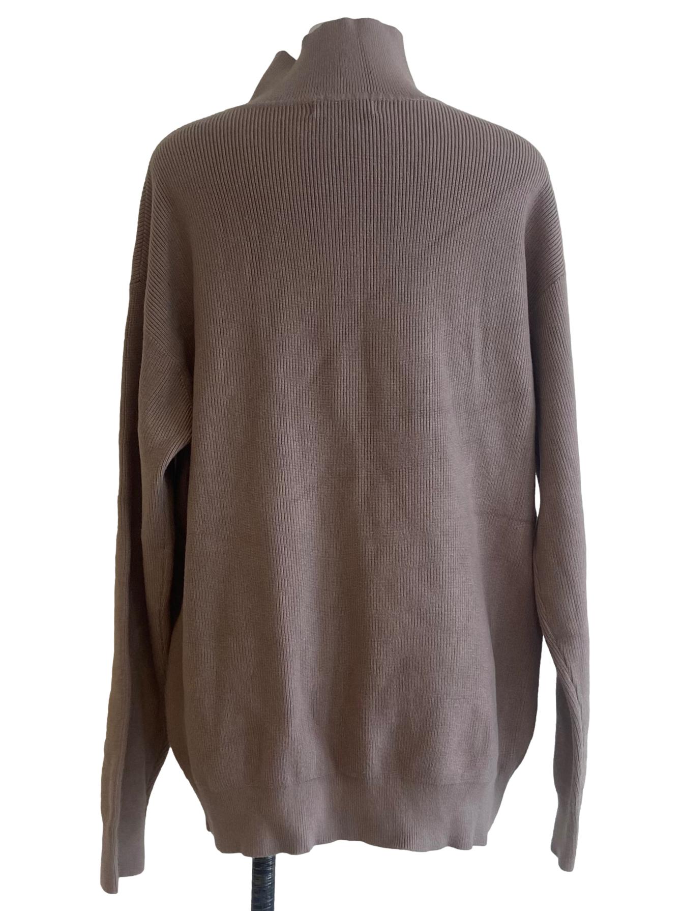 Bone Beige Pencil Stripe Half Zip Sweater