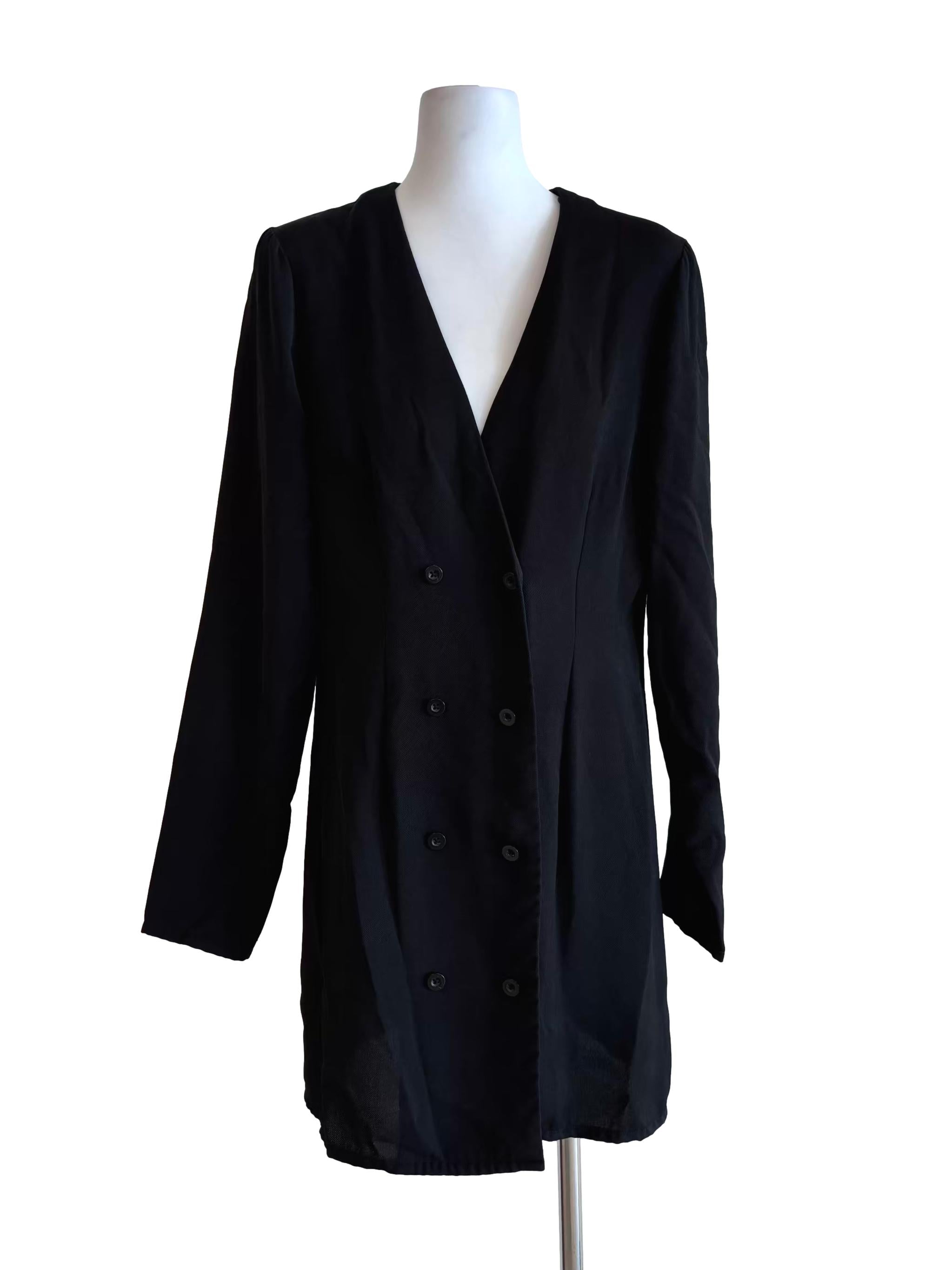 Soft Black Double Button Blazer Dress