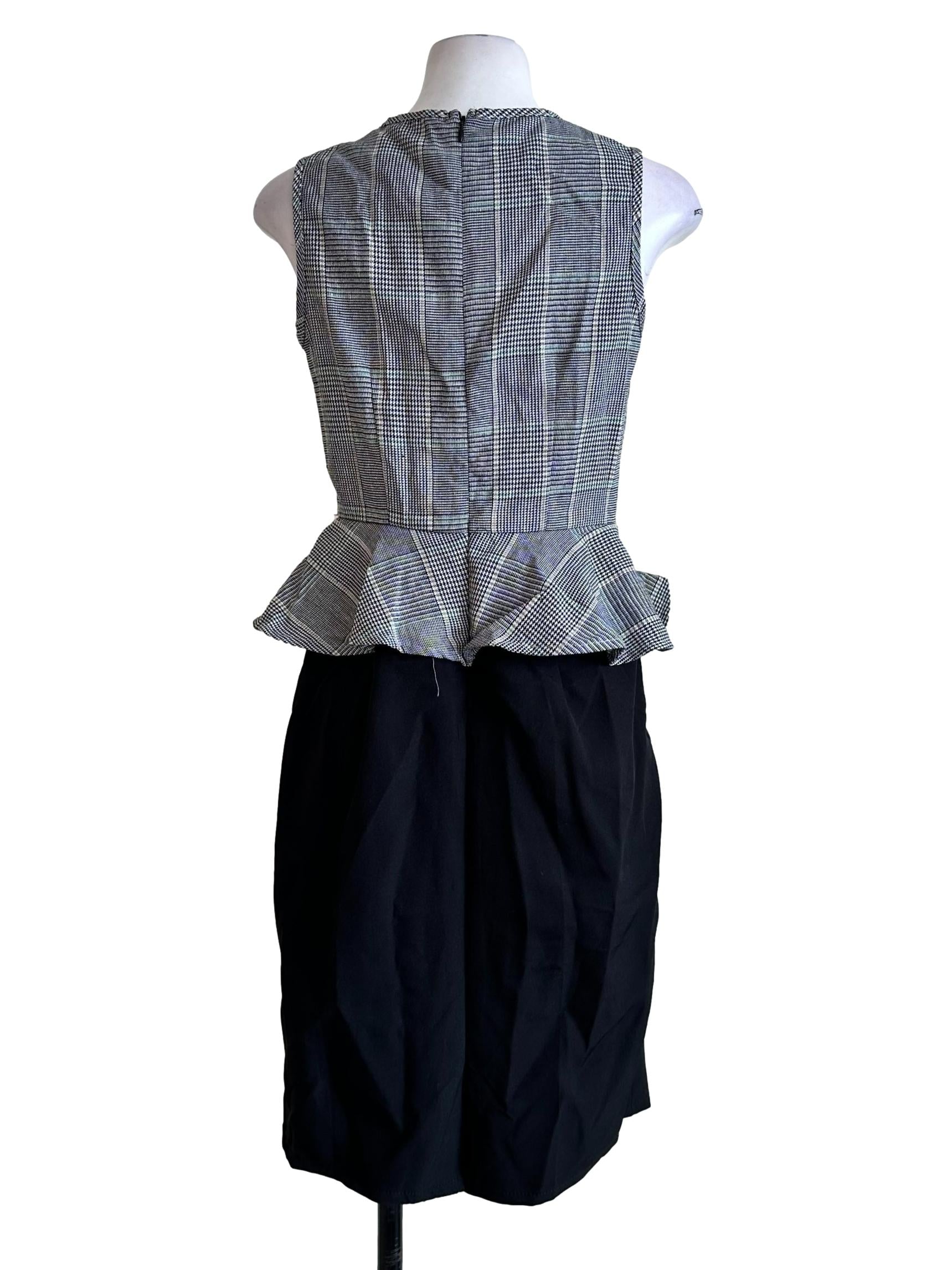 Black Check Pattern Peplum Dress