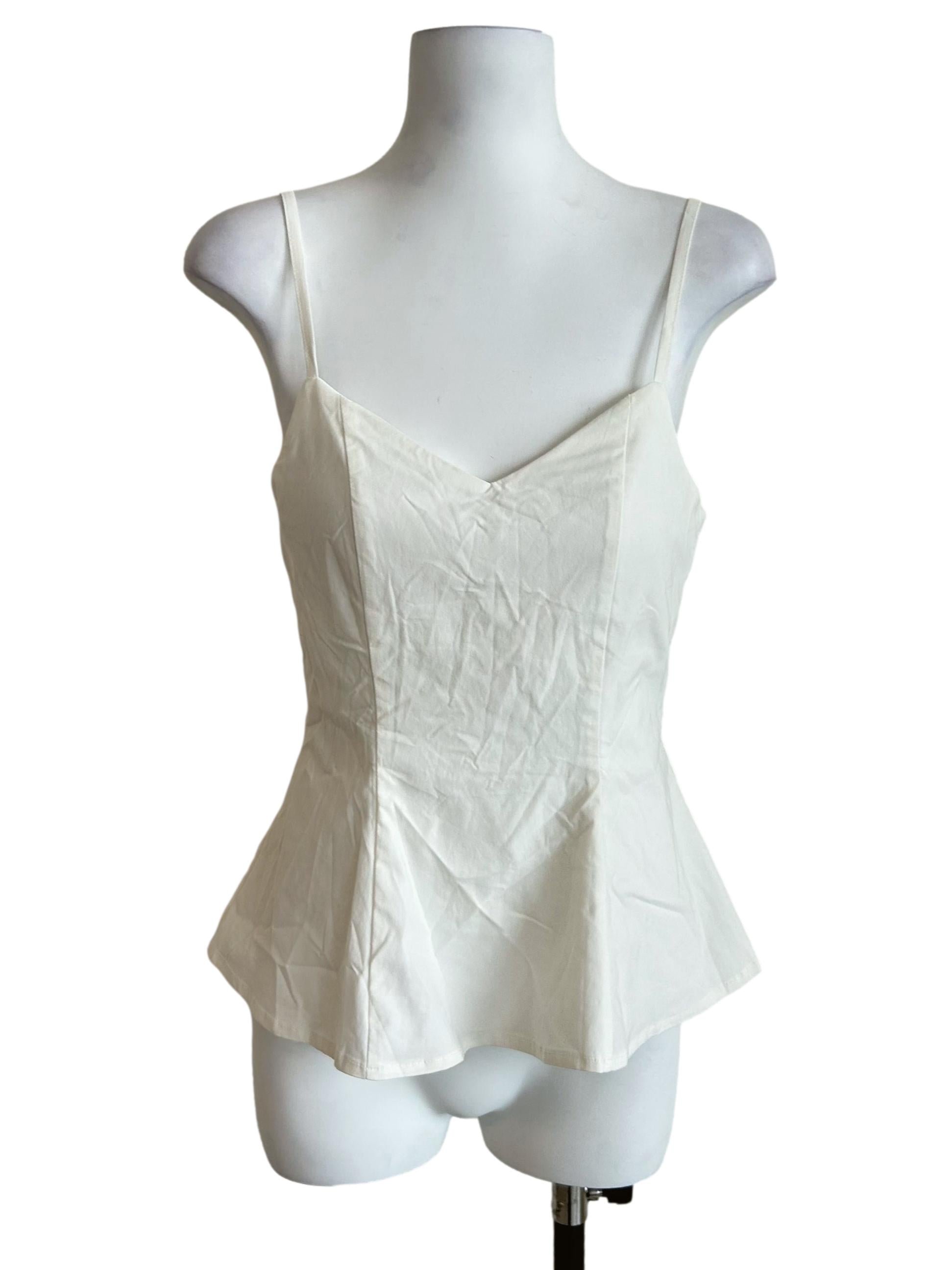 White V-Neck Cotton Peplum Top