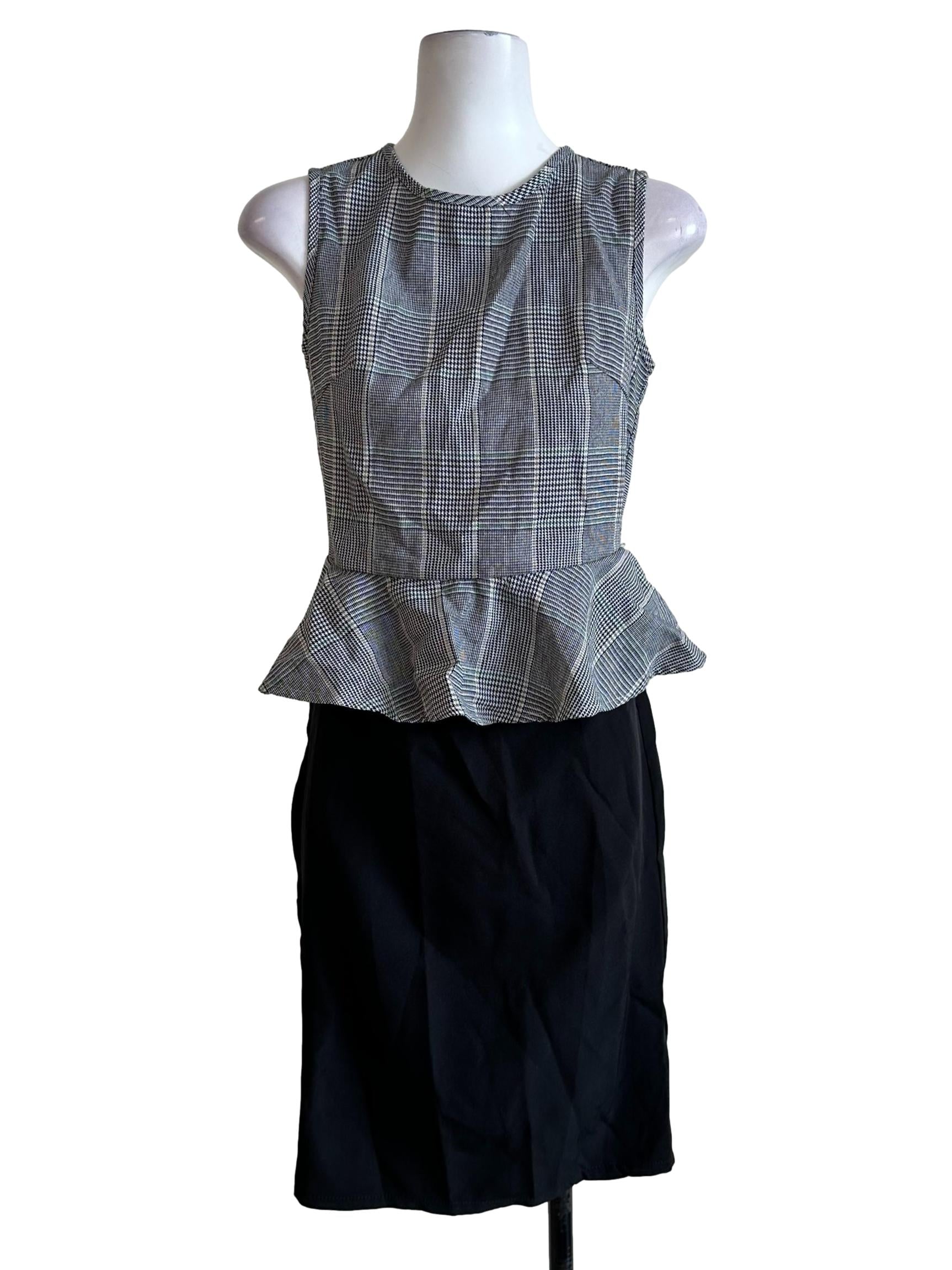 Black Check Pattern Peplum Dress