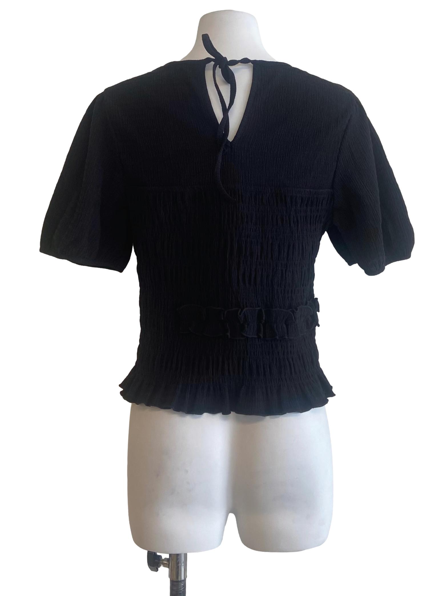 Black Shirring Ruffled Blouse