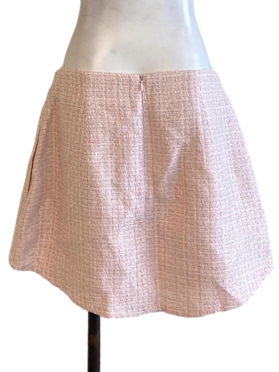 Lemonade Pink Boucle Buttoned Down Mini Tweed A-Line Skirt