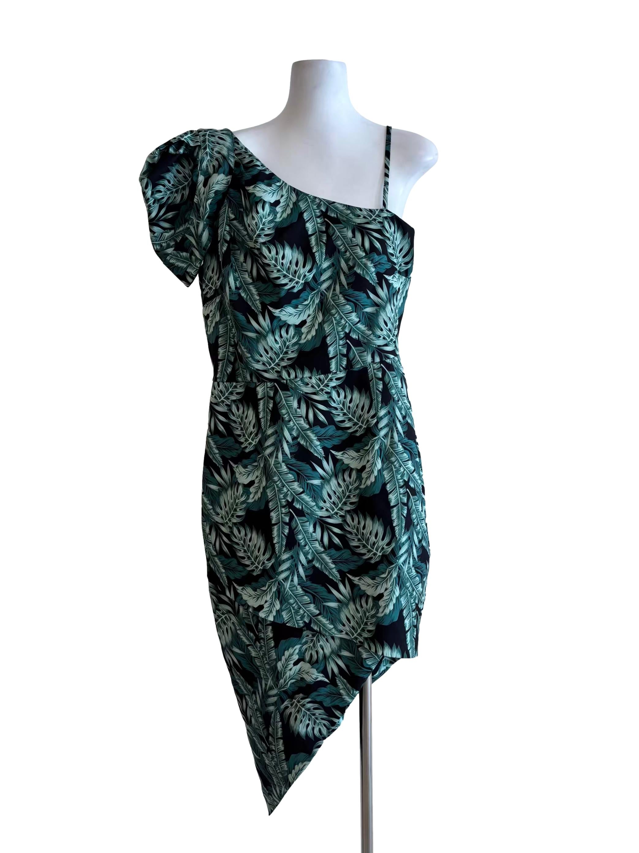 Amazon Green Fern Print Asymmetrical Dress