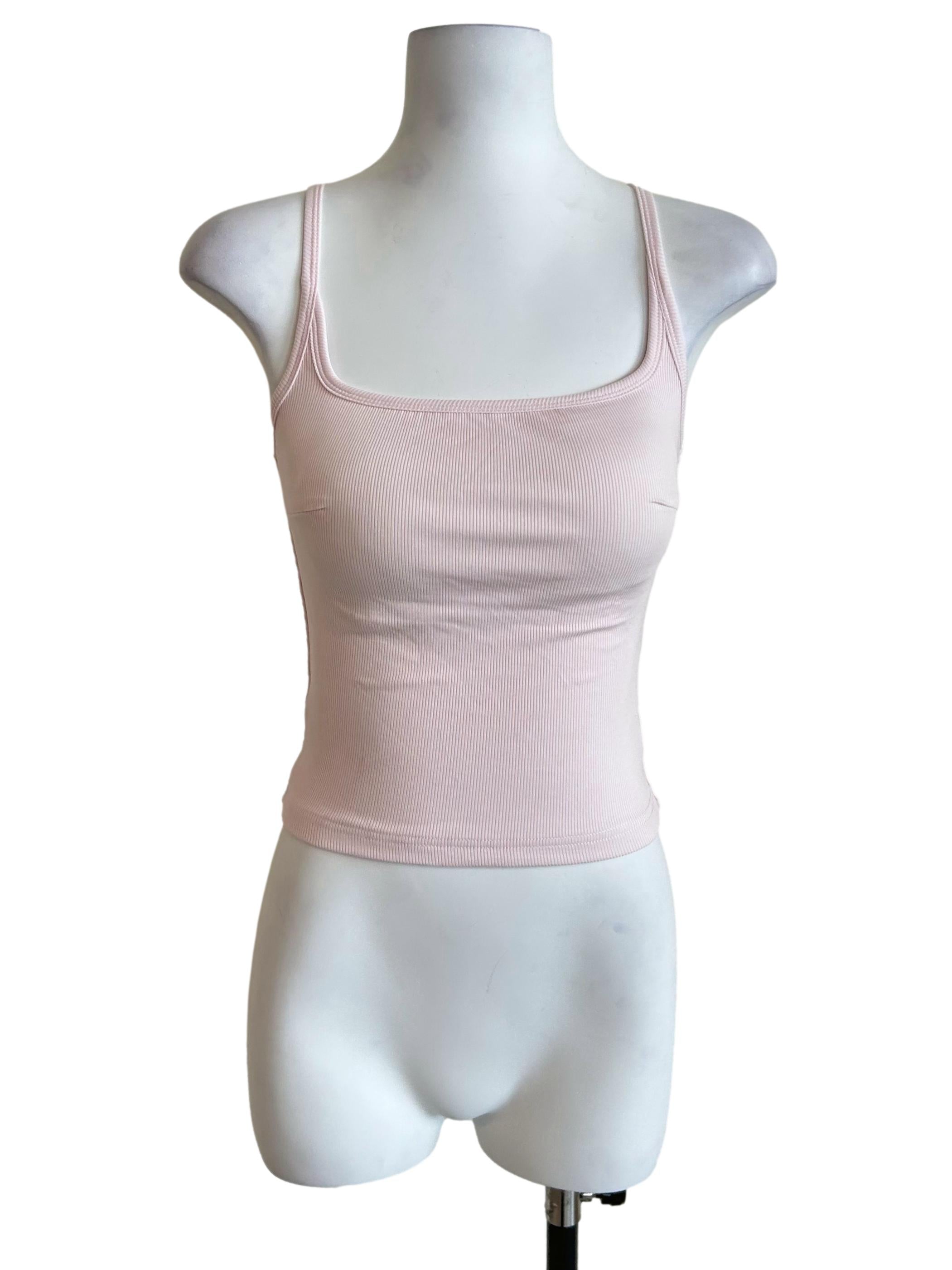 Baby Pink Square Neck Ribbed Tank Top