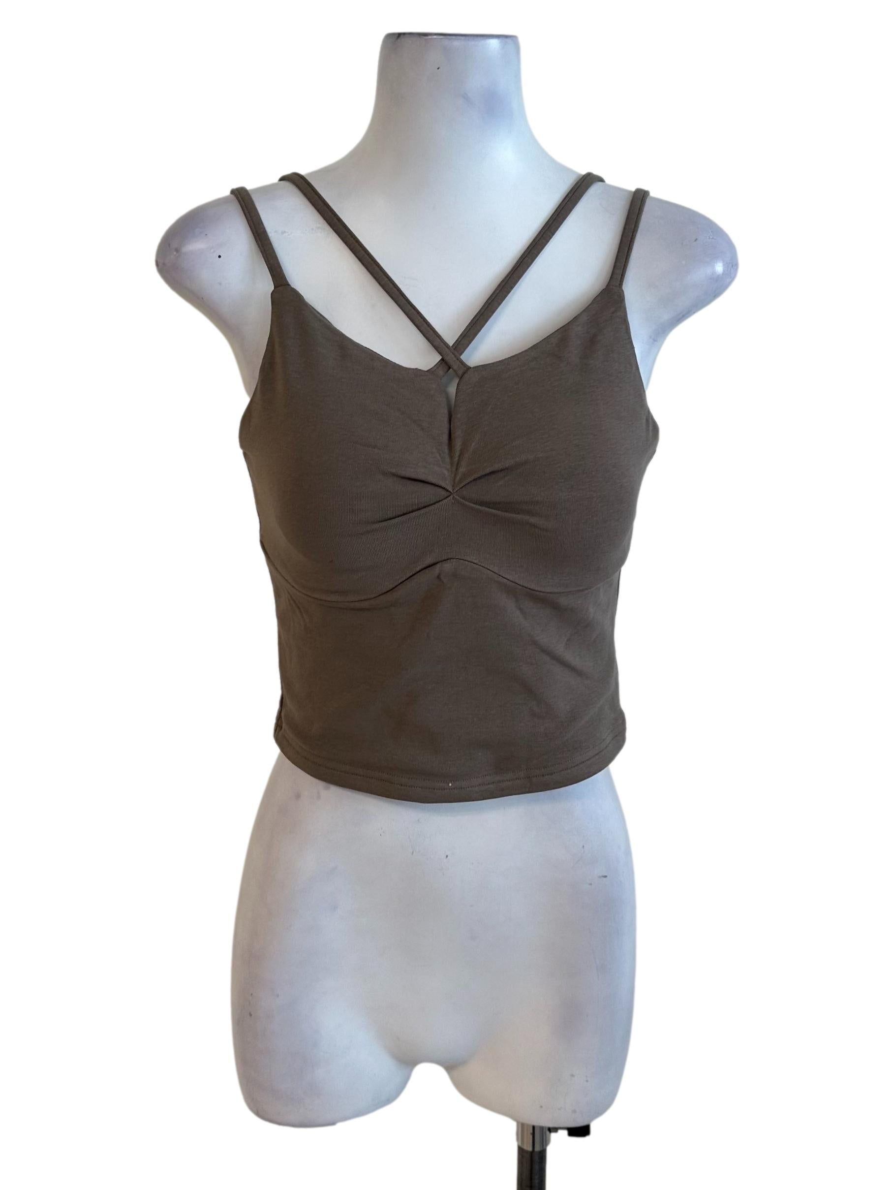 Coffee Brown V Neck Fitted Strappy Top