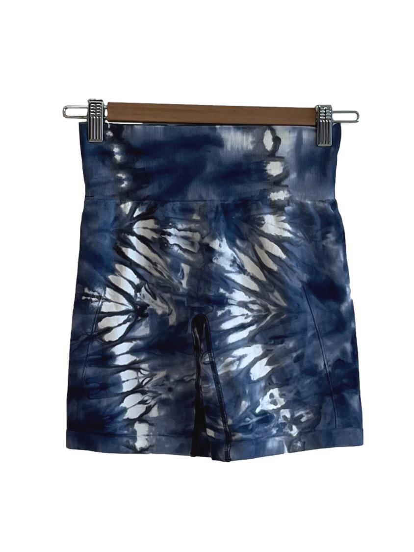 Navy Blue Tie-Dye High-Waisted Shorts
