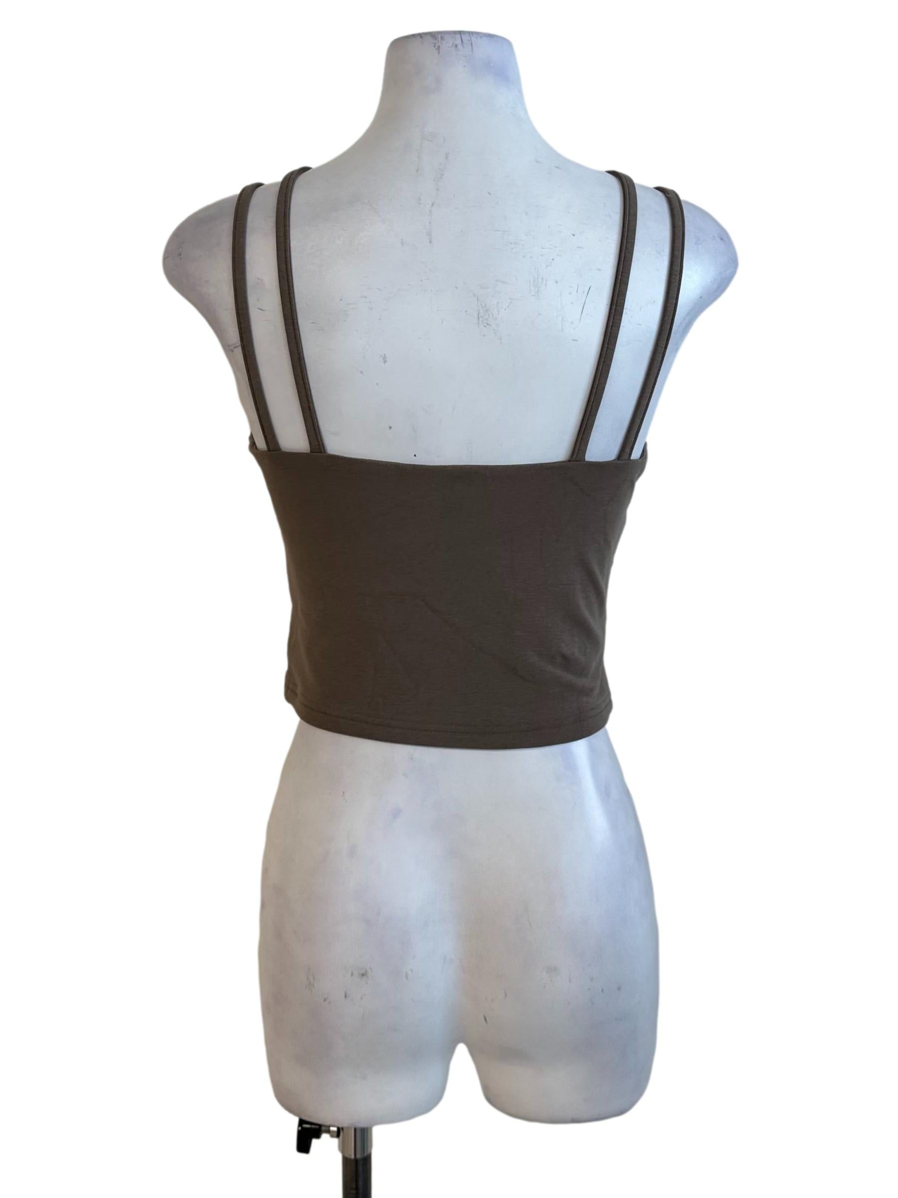 Coffee Brown V Neck Fitted Strappy Top