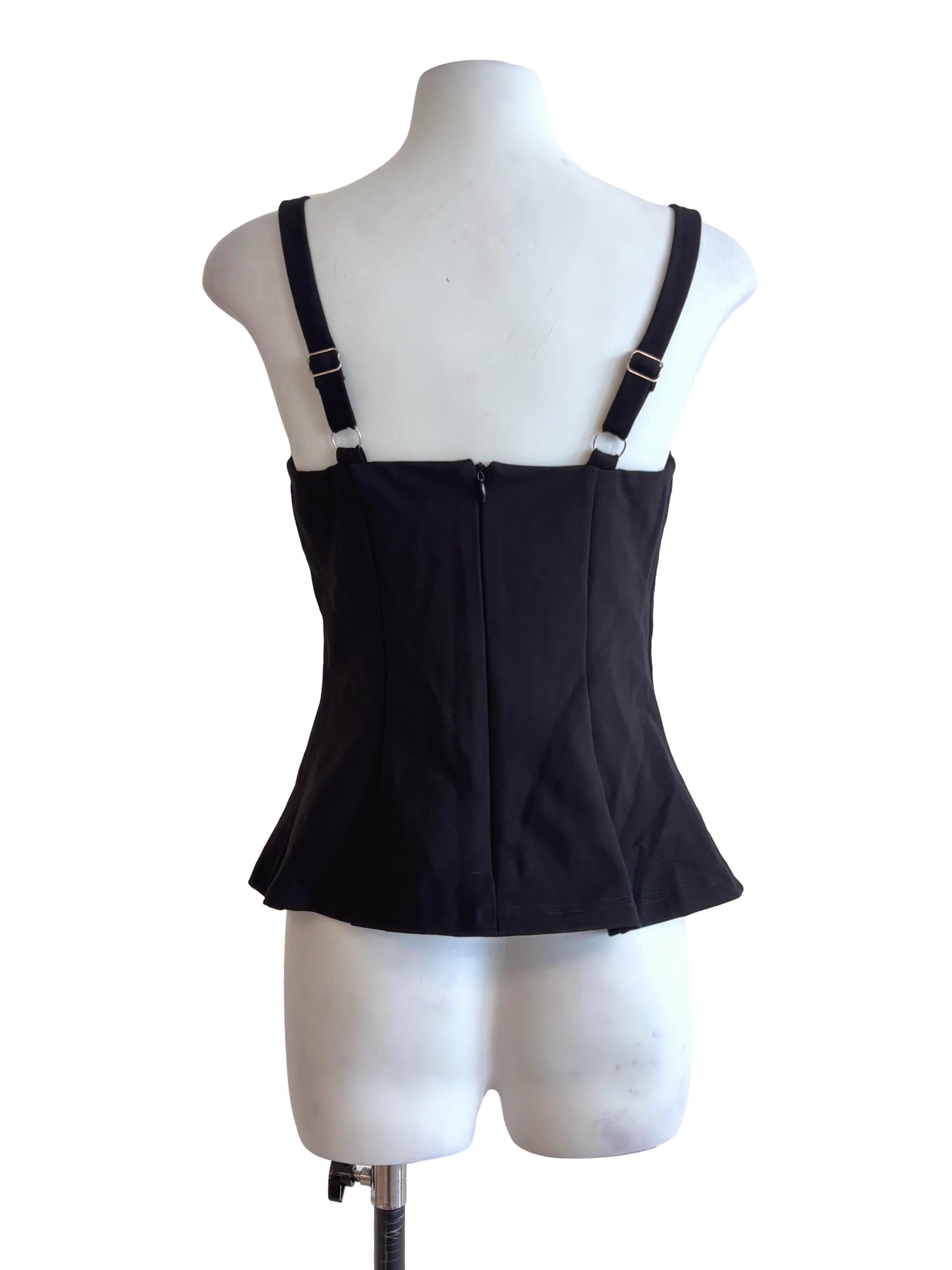 Jet Black Panelled Peplum Top