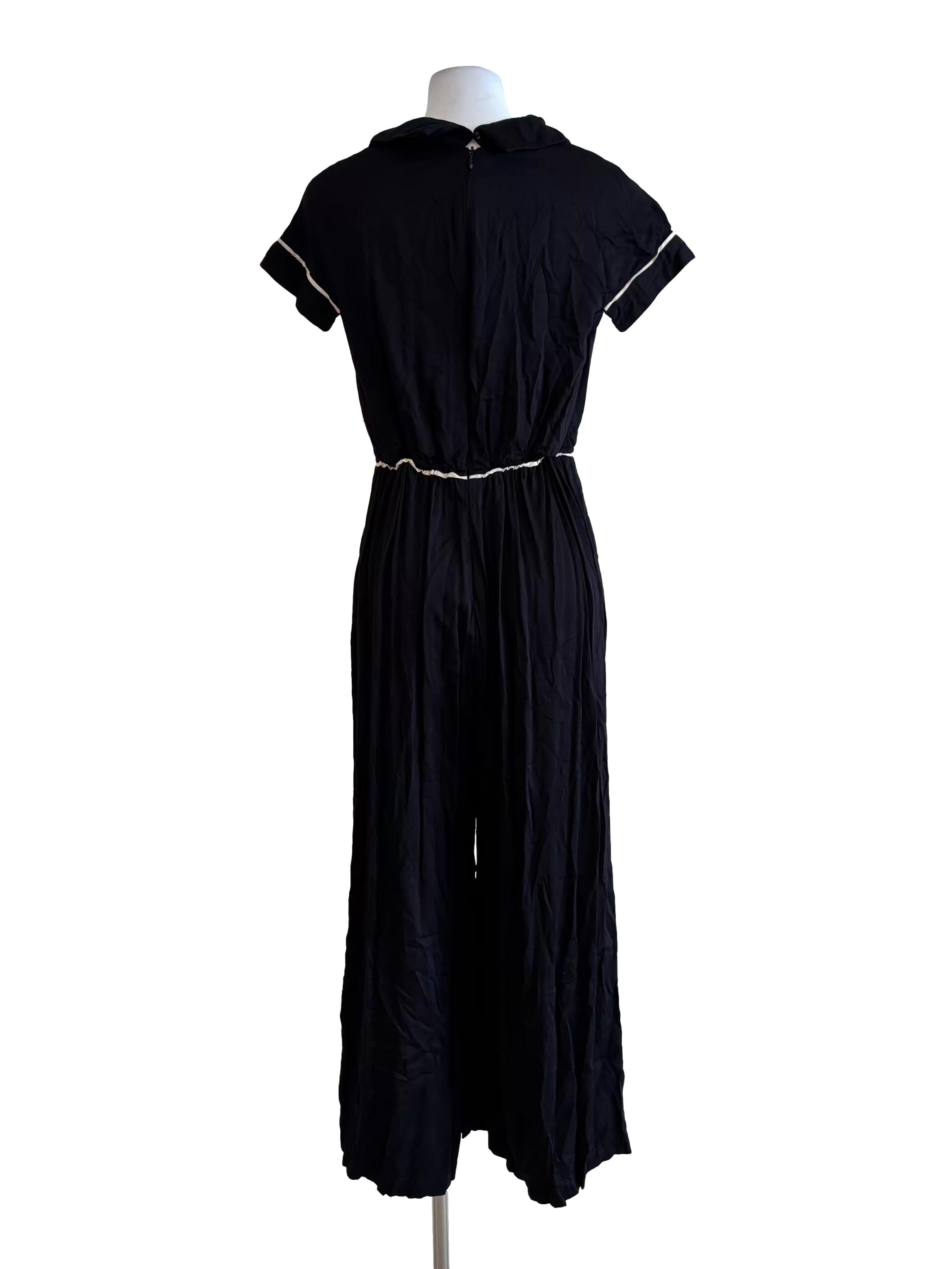 Soft Black Short Sleeve Cotton Jumpsuit