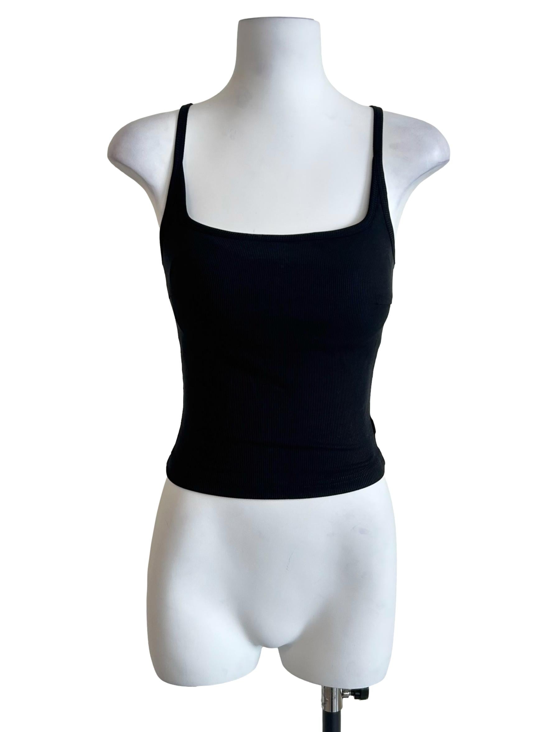 Black Square Neck Ribbed Tank Top