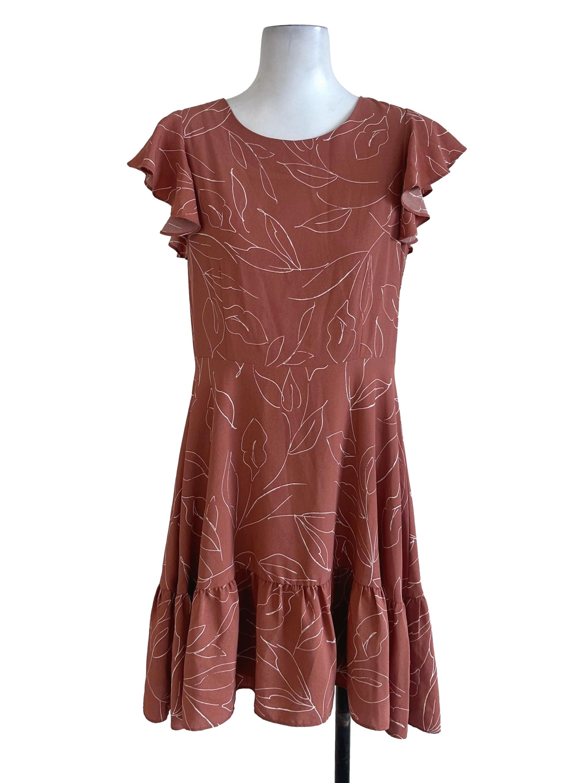 The Stage Walk Brick Red Pattern Dress | REFASH