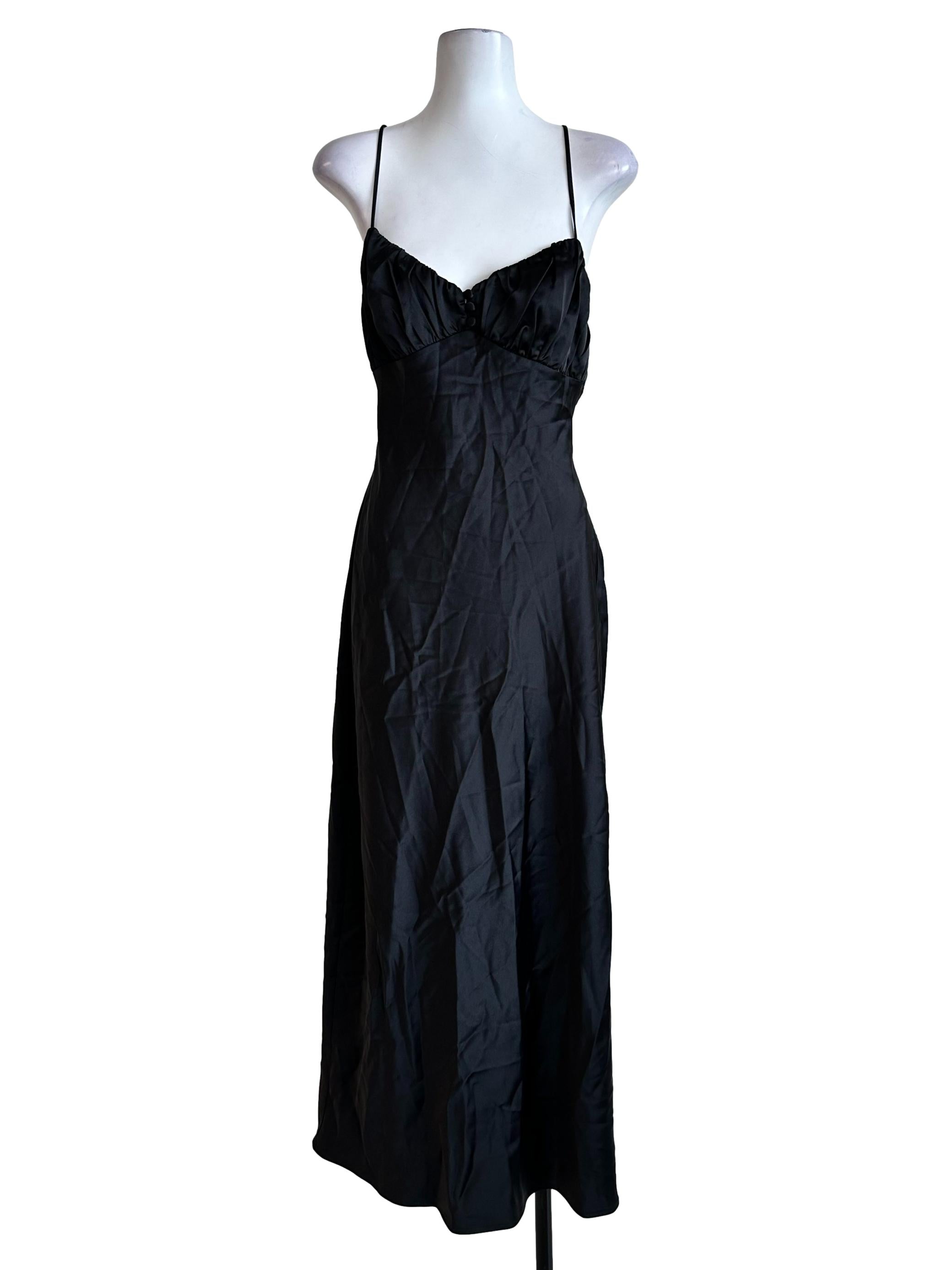 Black Satin Halter Straps Dress