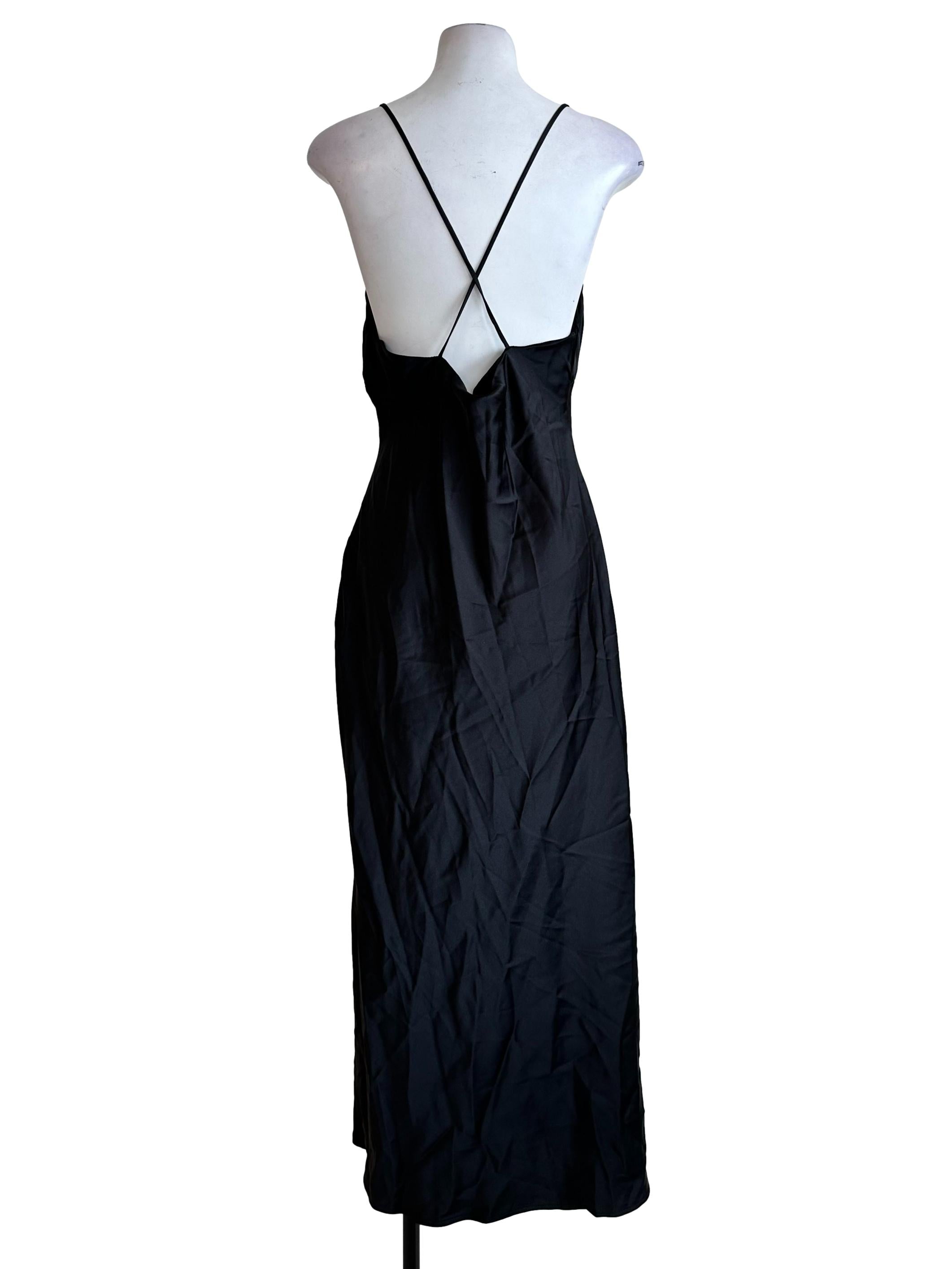 Black Satin Halter Straps Dress
