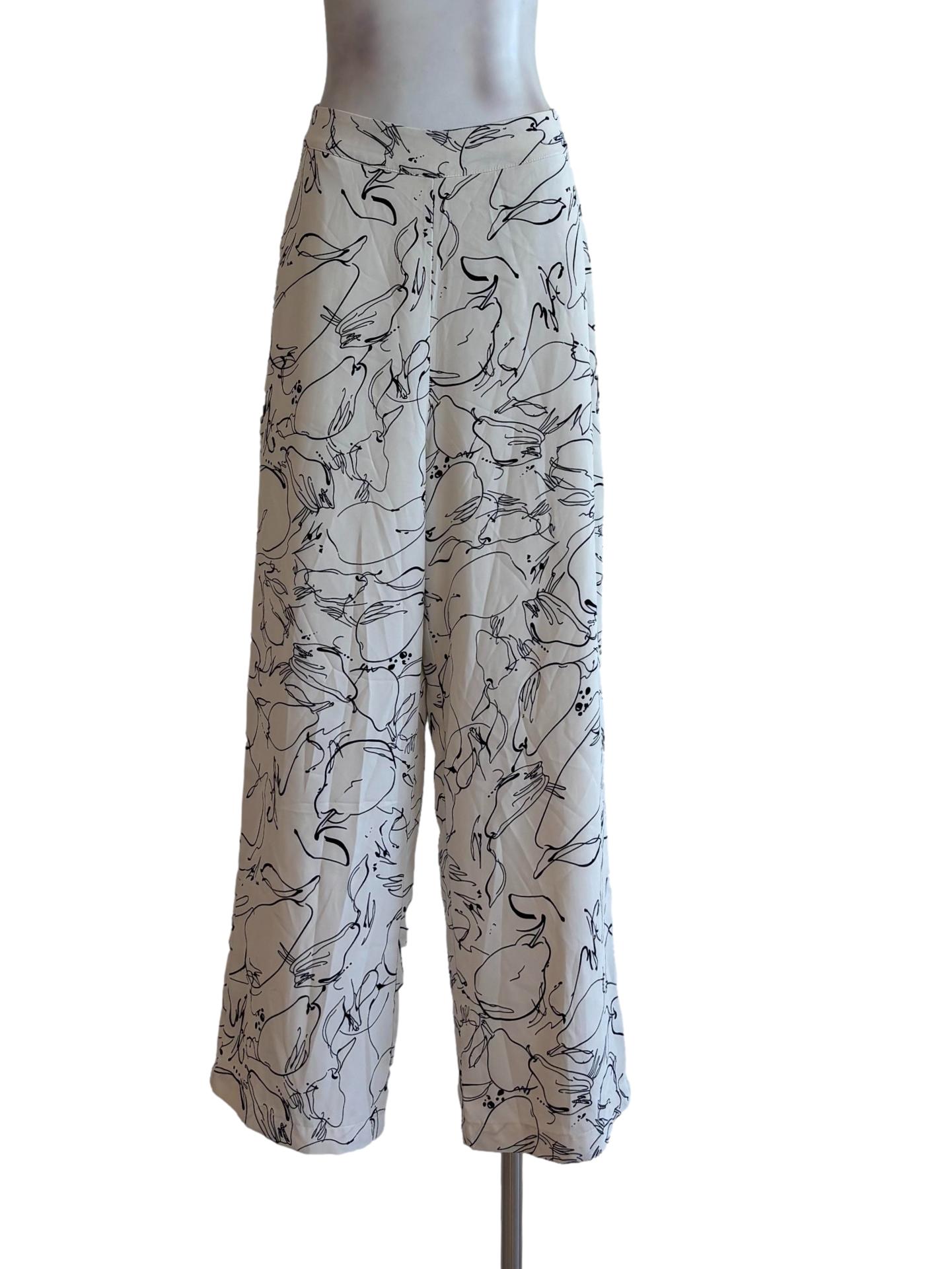 Powder White Printed Straight Pants