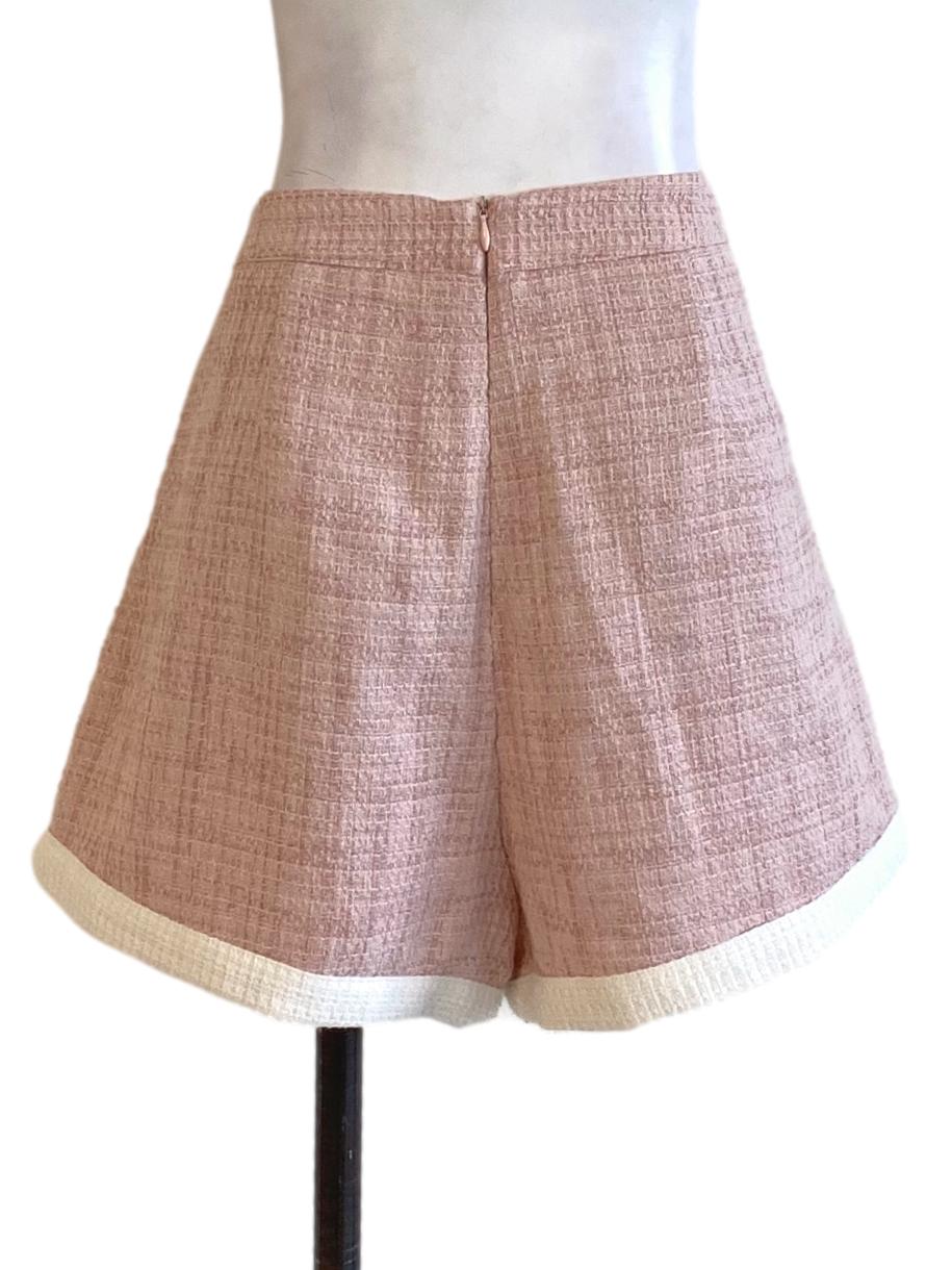 Crepe Pink Boucle White Lined Tweed Shorts