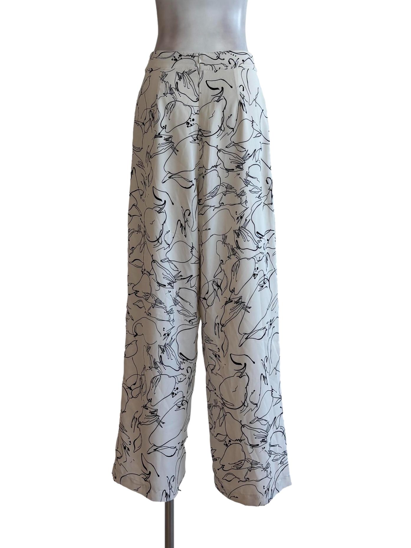 Powder White Printed Straight Pants