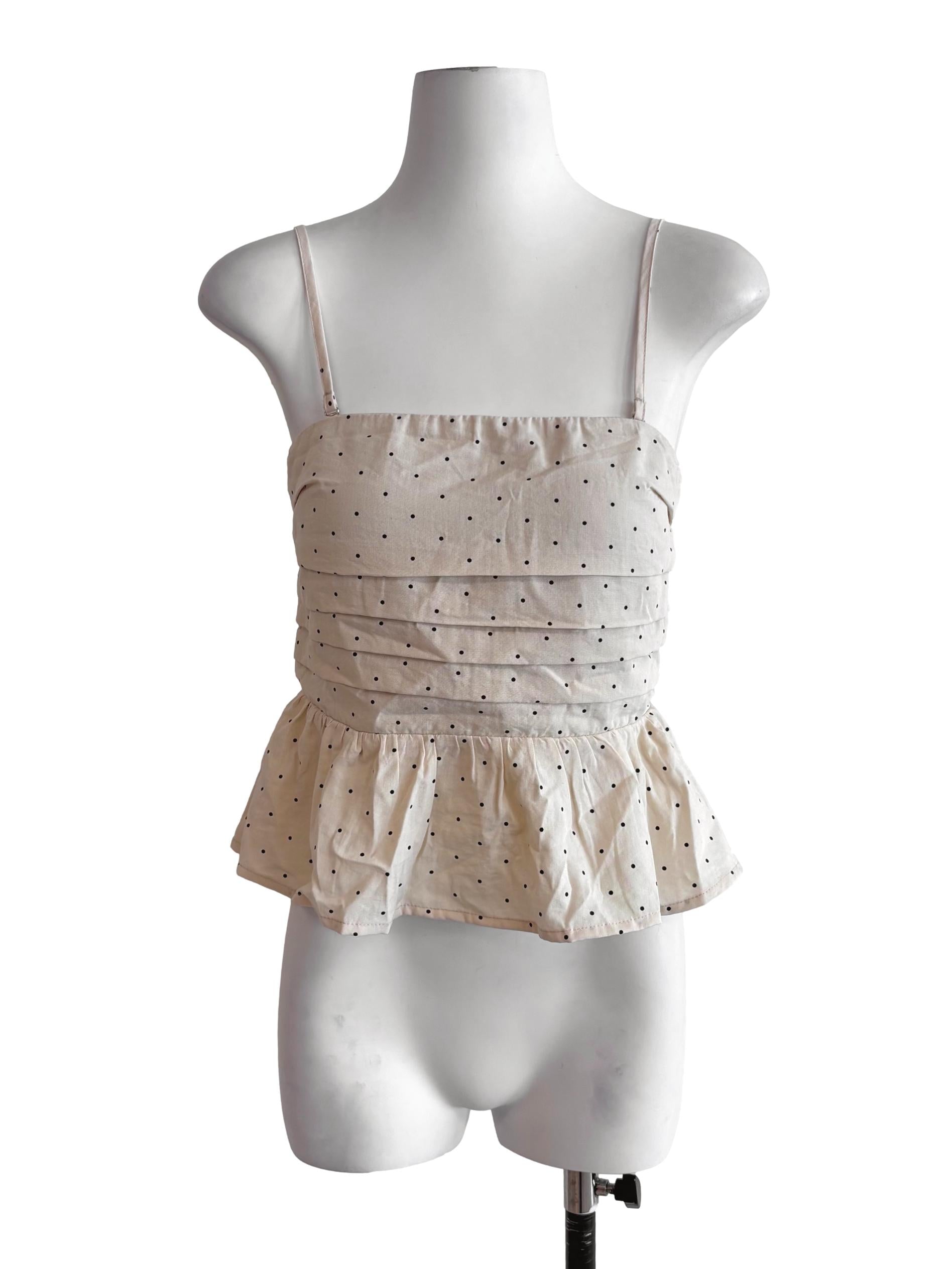 Beige Polka Dot Ruko Peplum Padded Top TTR