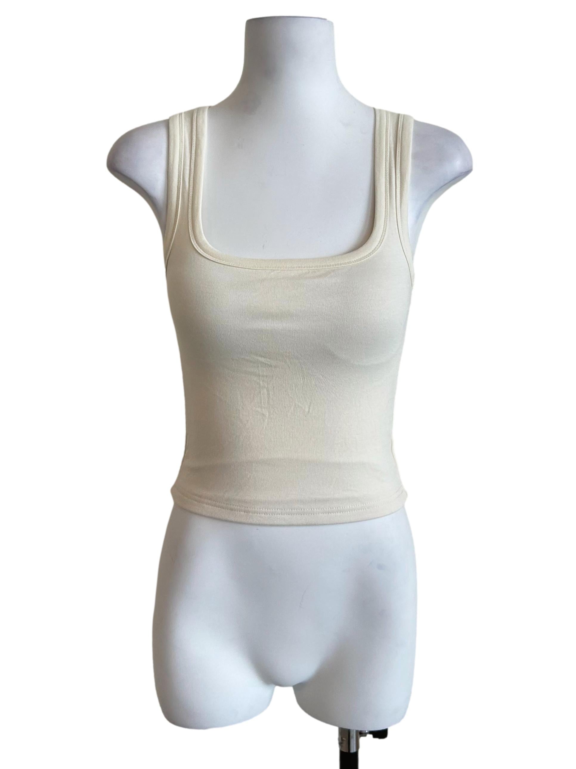 Cream Square Neck Ribbed Tank Top