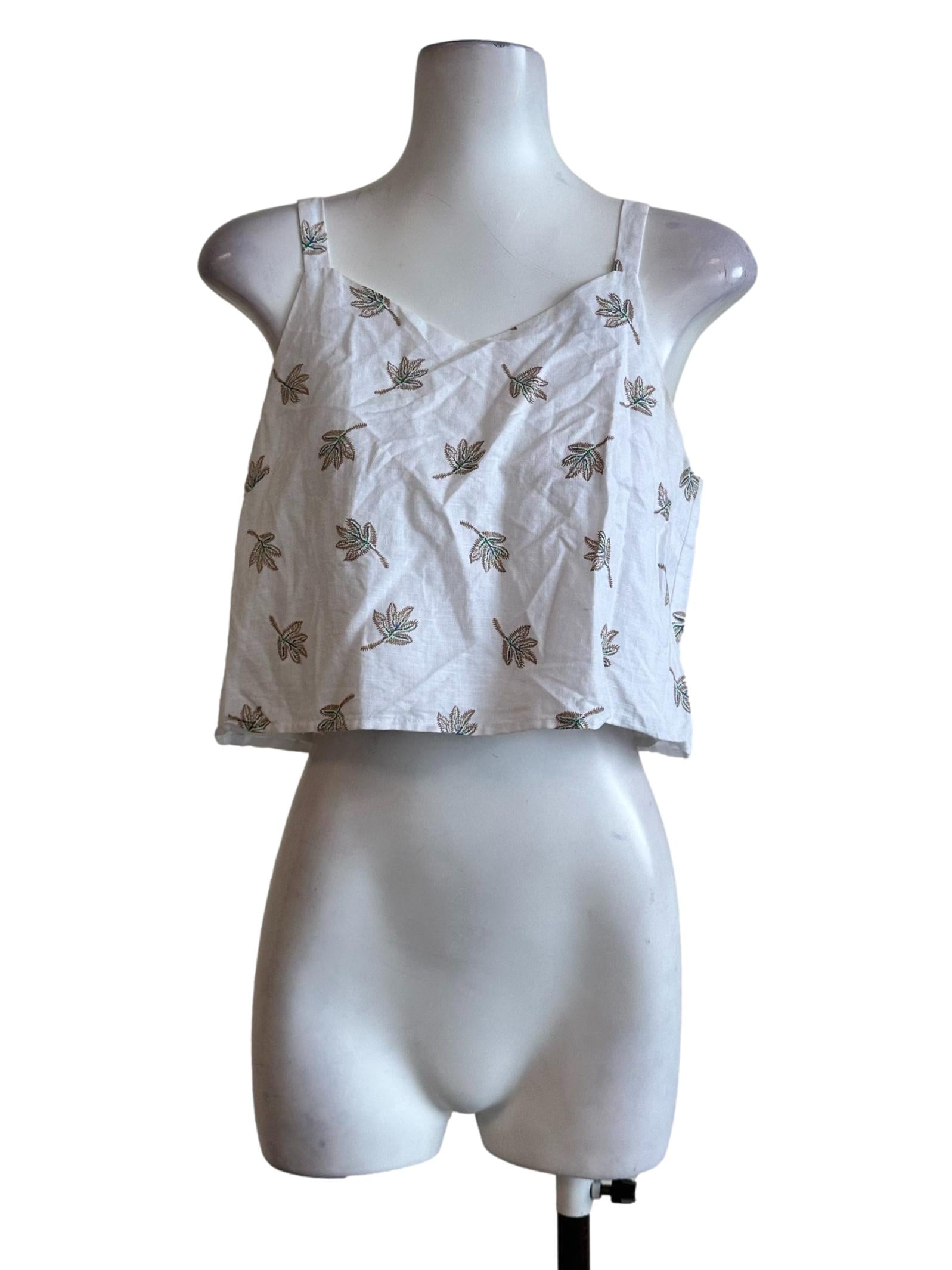 Cotton Floral Embroidered Sleeveless Top