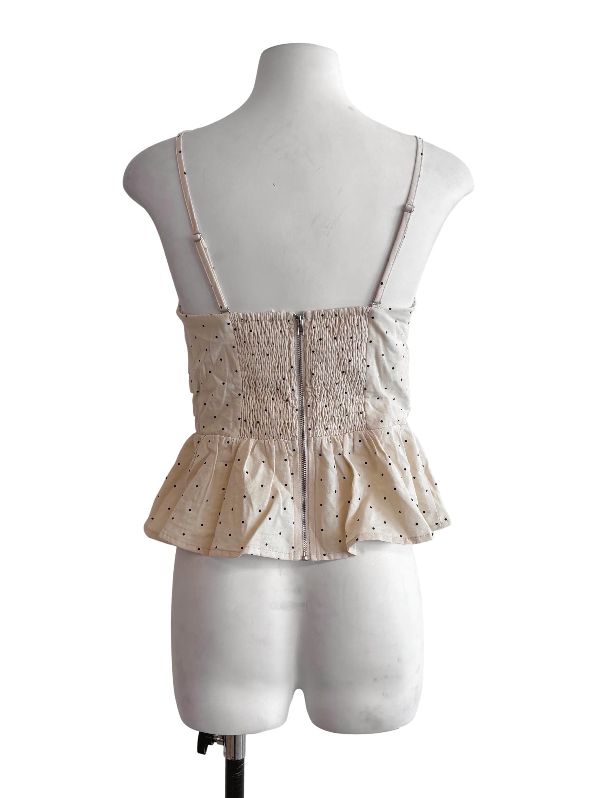 Beige Polka Dot Ruko Peplum Padded Top TTR