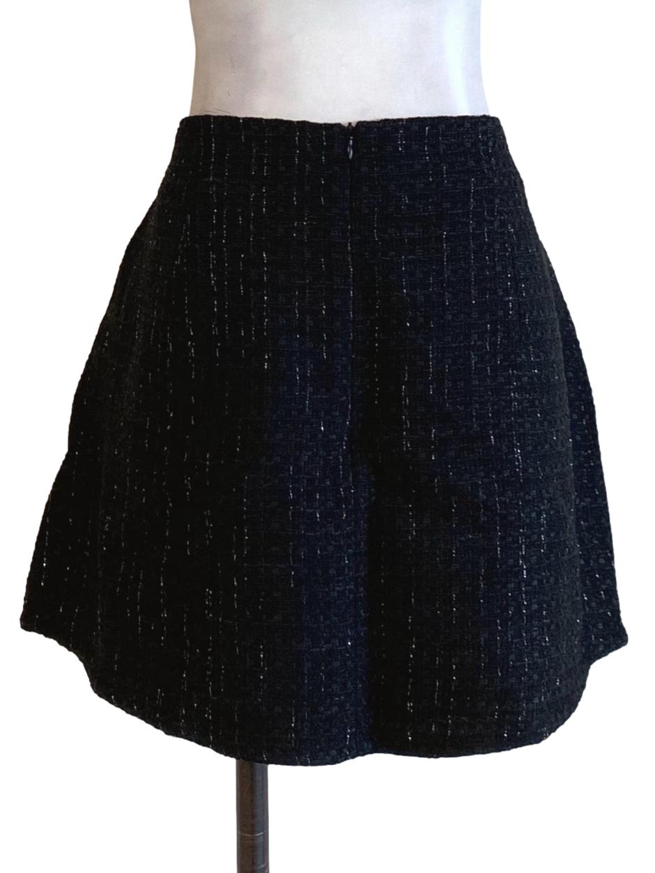 Ebony Black Boucle Buttoned Down Mini Tweed A-Line Skirt