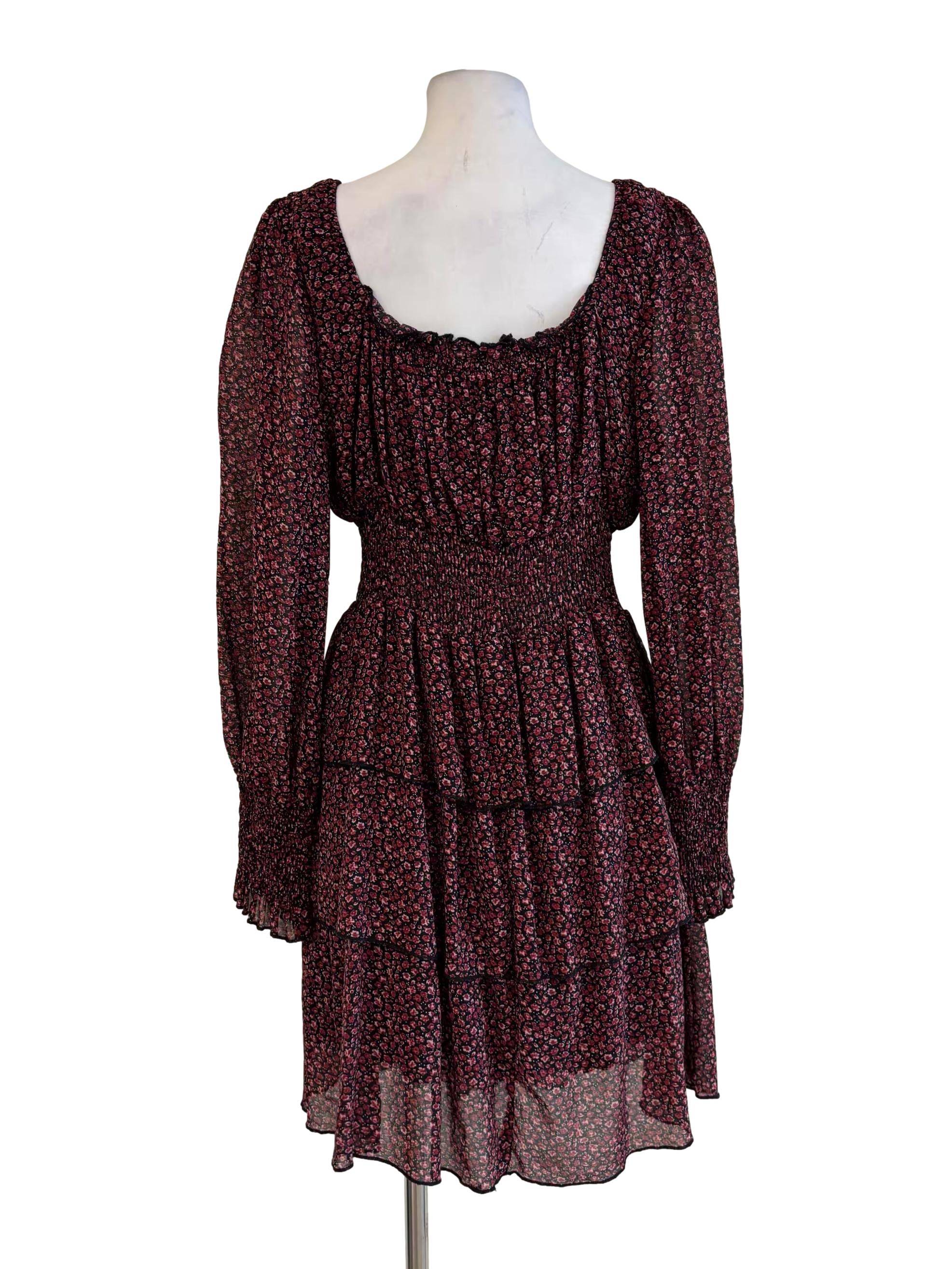 Maroon Floral Smocked Tier Dress