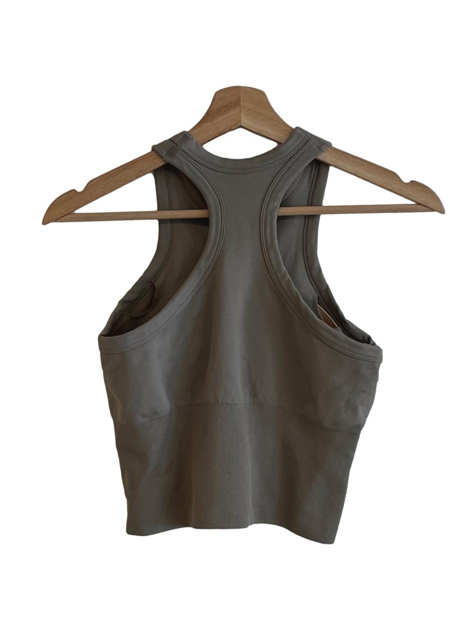 Coffee Brown Jewel Neckline Sleeveless Tank Top