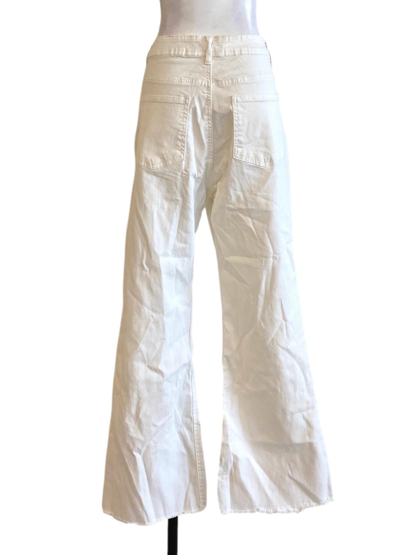 Chalk White Buttoned Waist Flared Denim Trouser