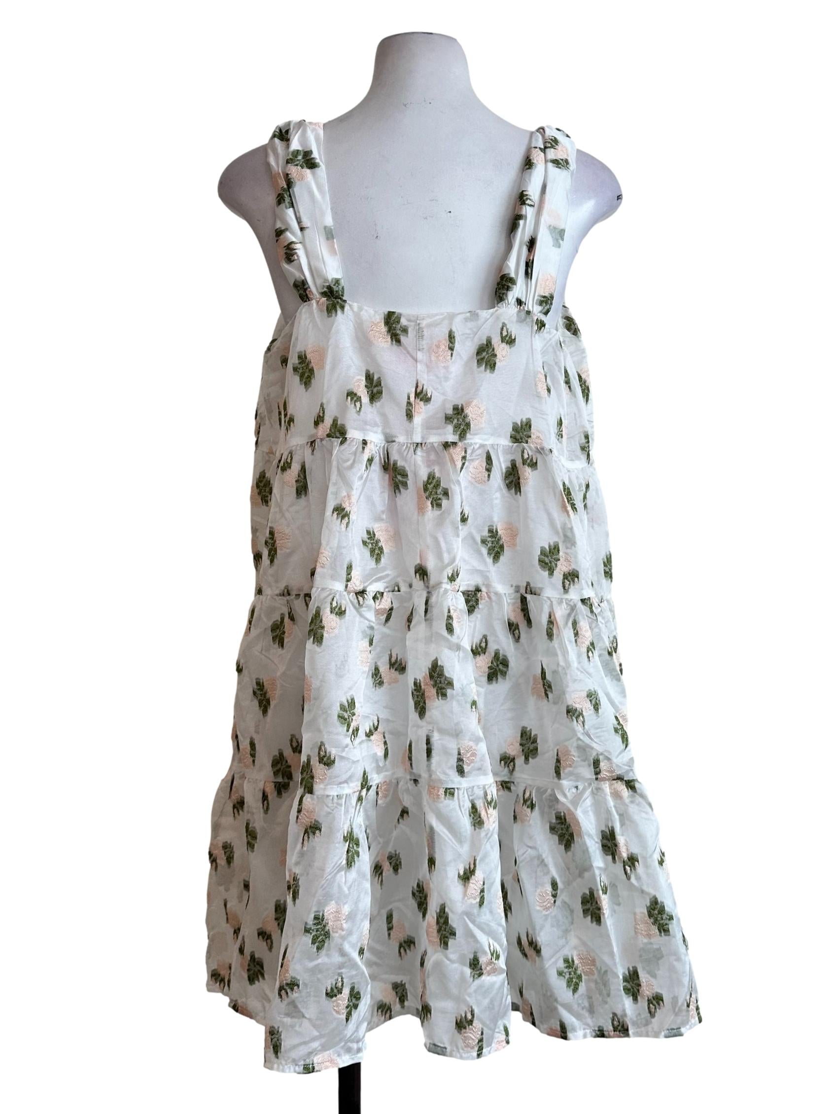 Cream White Flower Embroidered Dress
