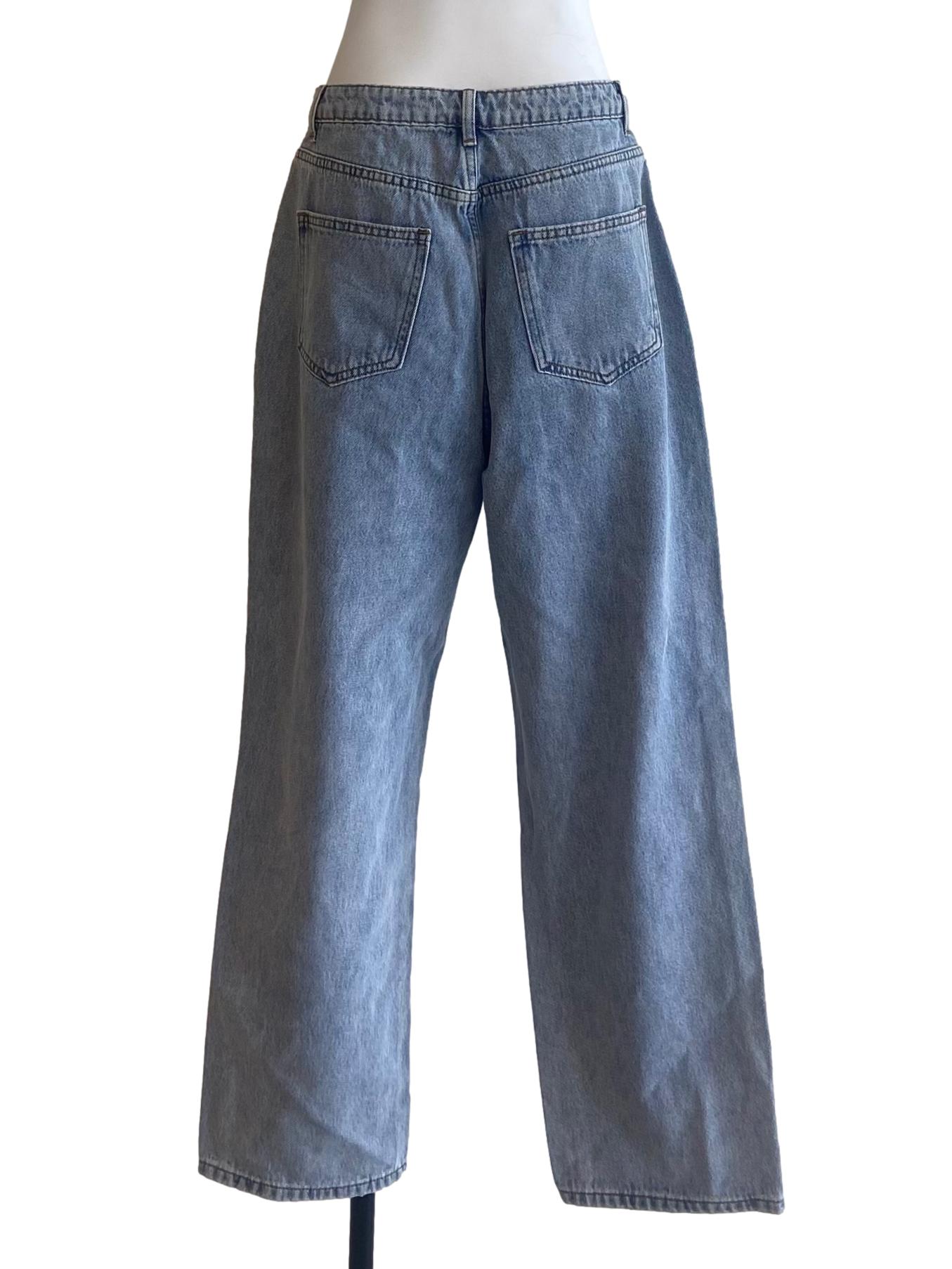 Blue Herringbone Straight Jeans