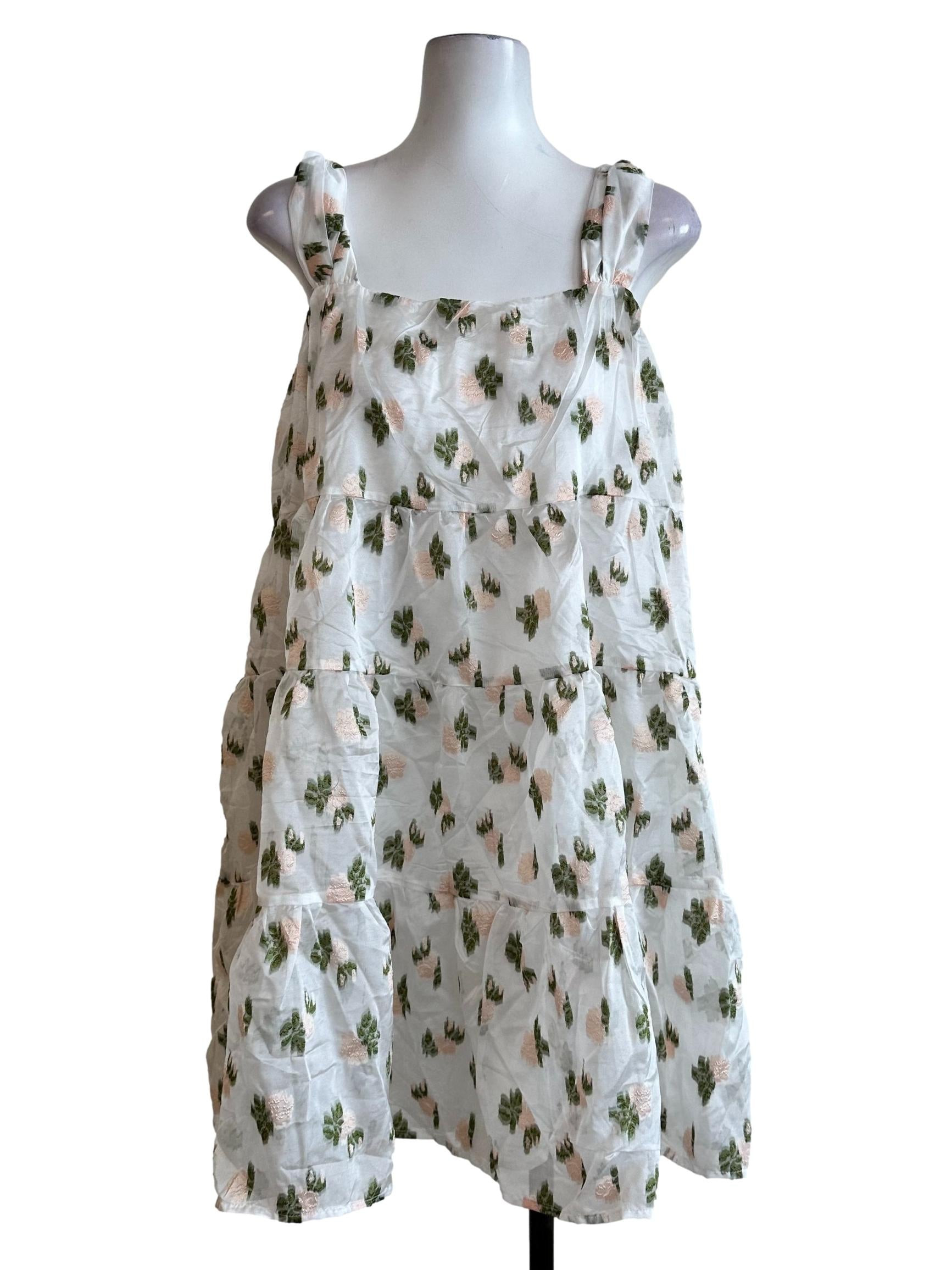 Cream White Flower Embroidered Dress
