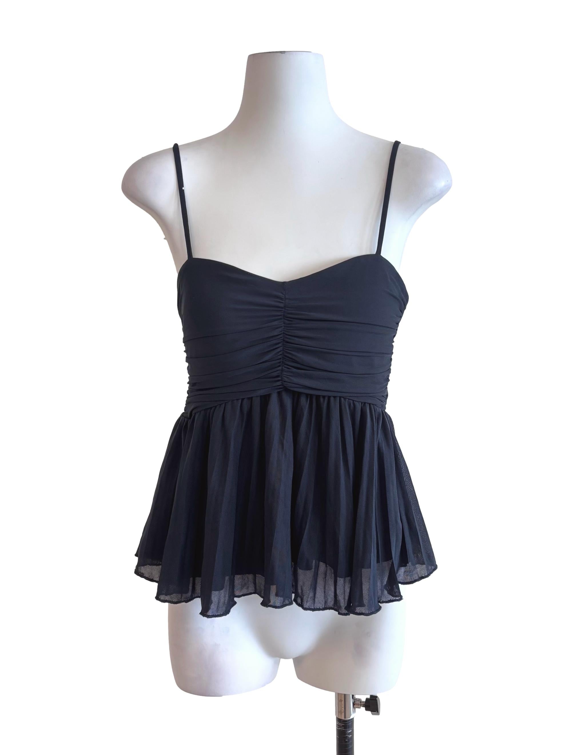 Midnight Blue Pleated Mesh Top