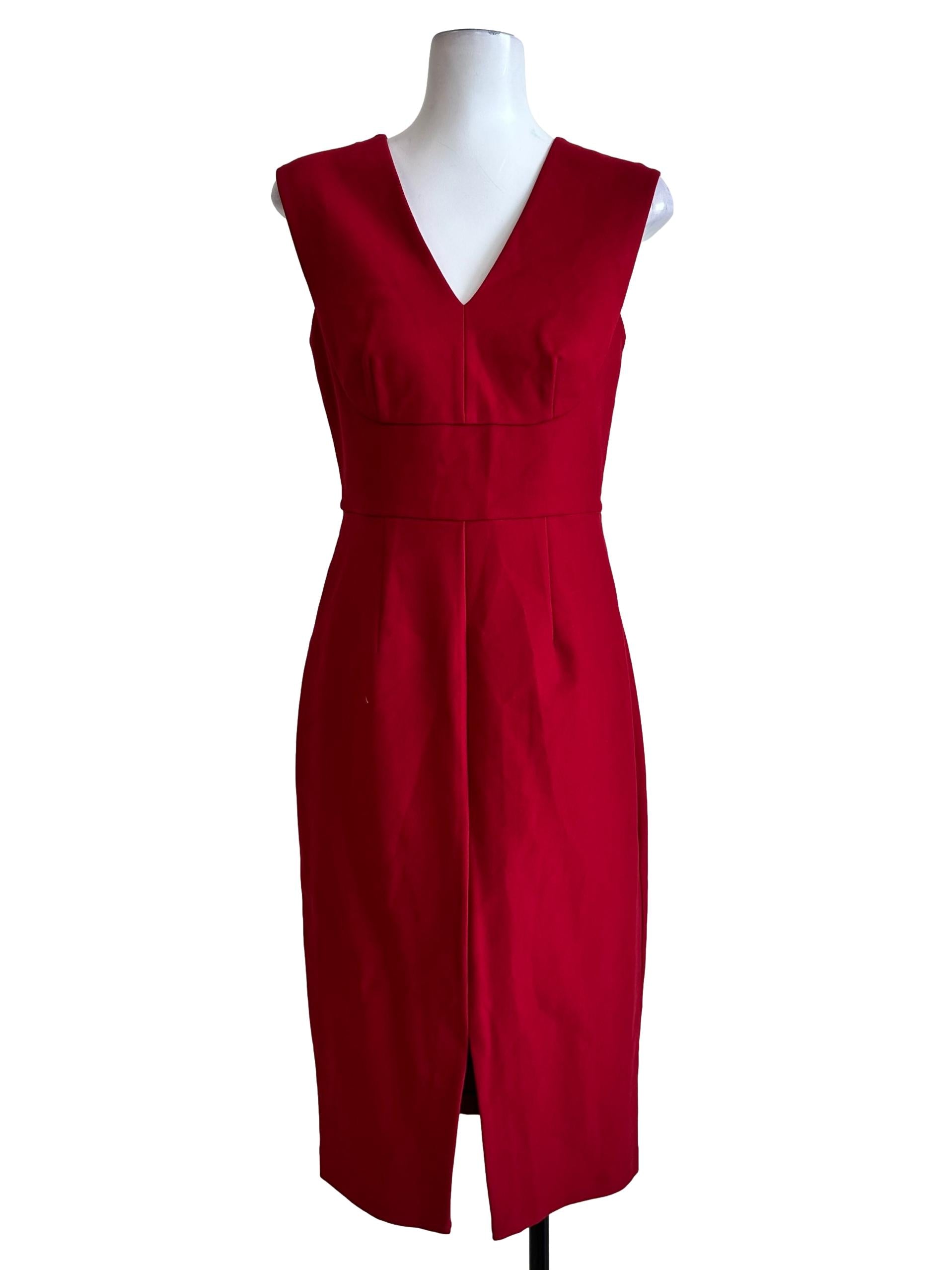 Red V Neckline Sheath Dress