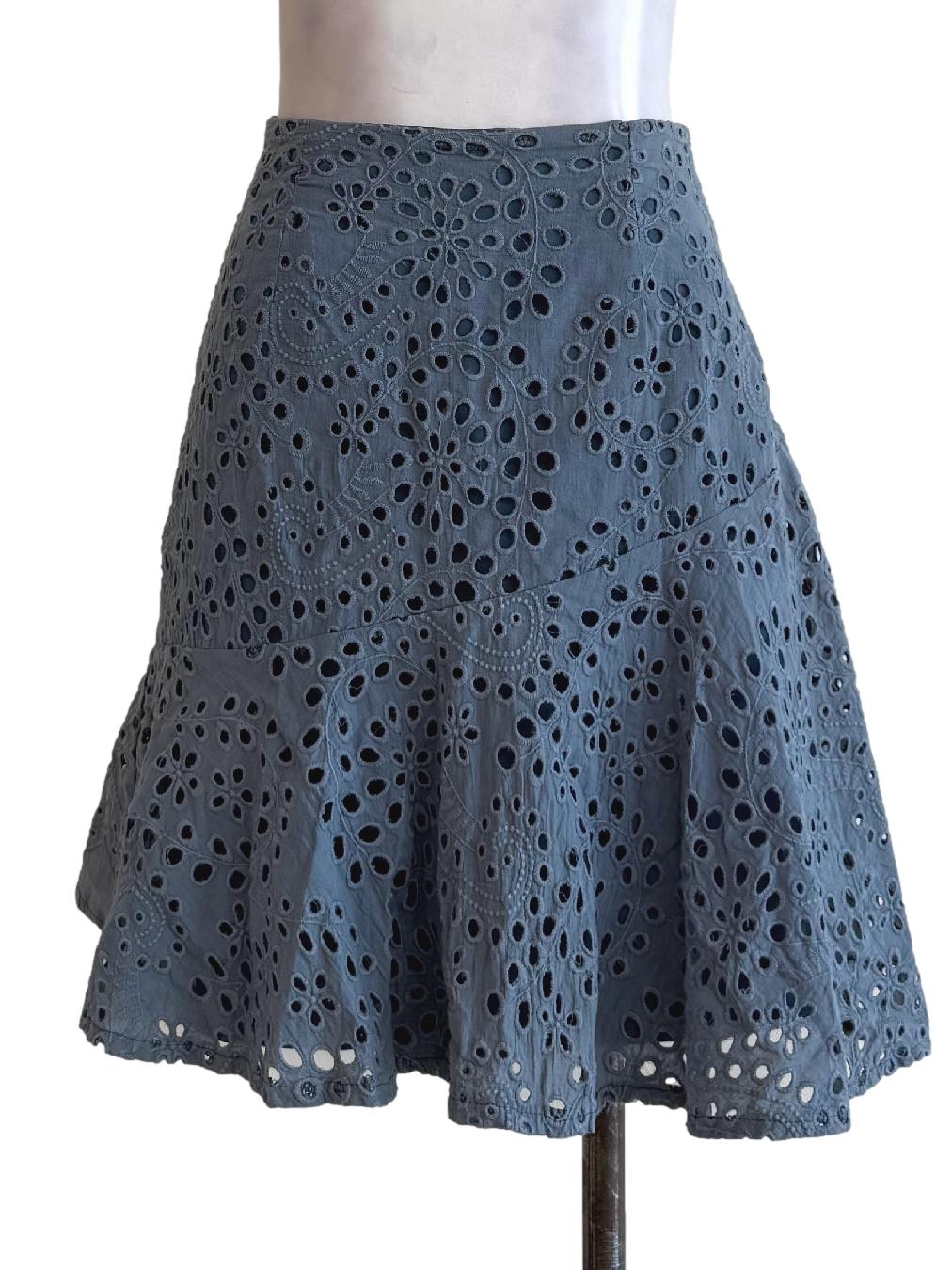 Greyish Blue Eyelet Embroidered Circle Skirt