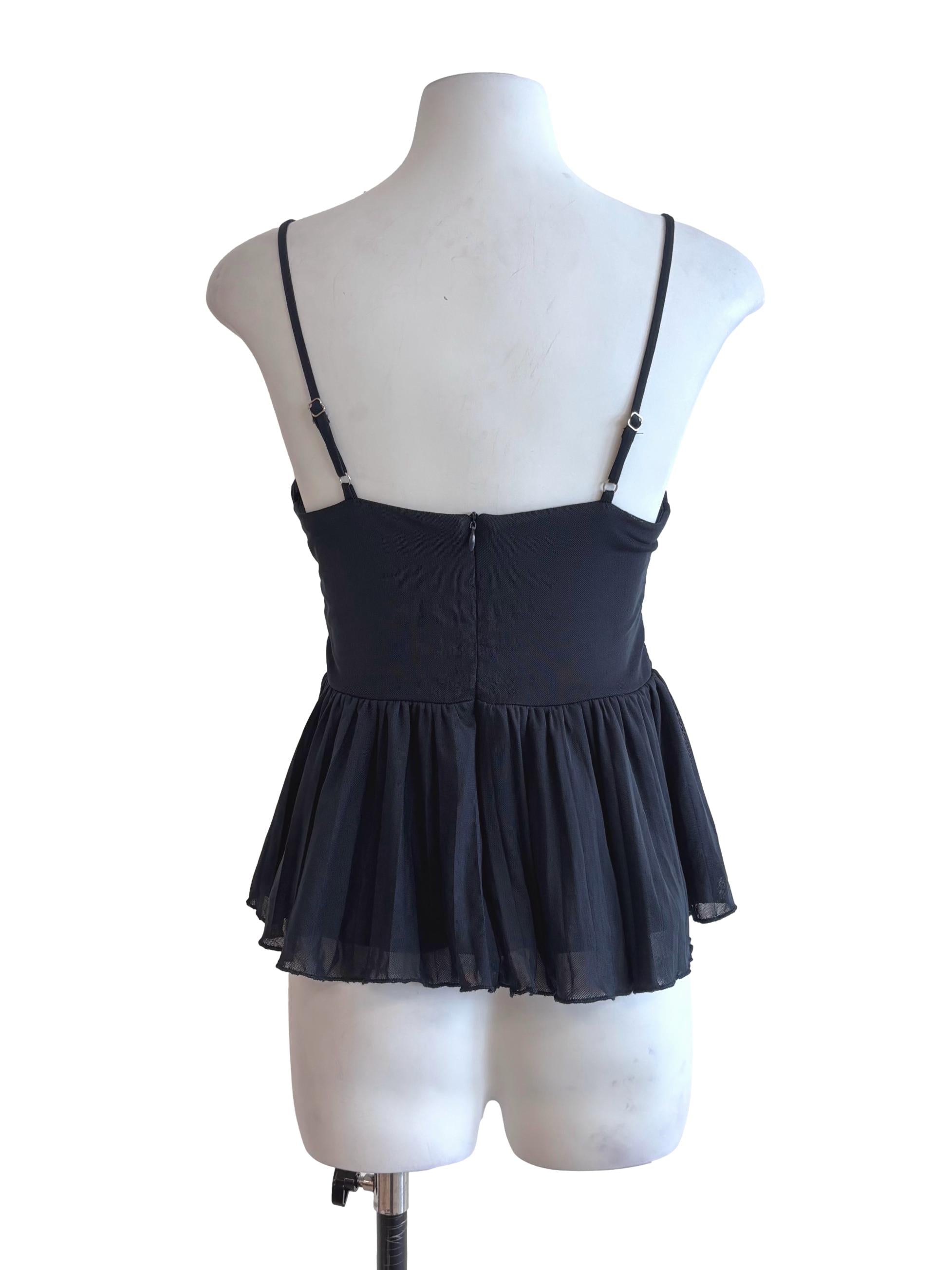 Midnight Blue Pleated Mesh Top