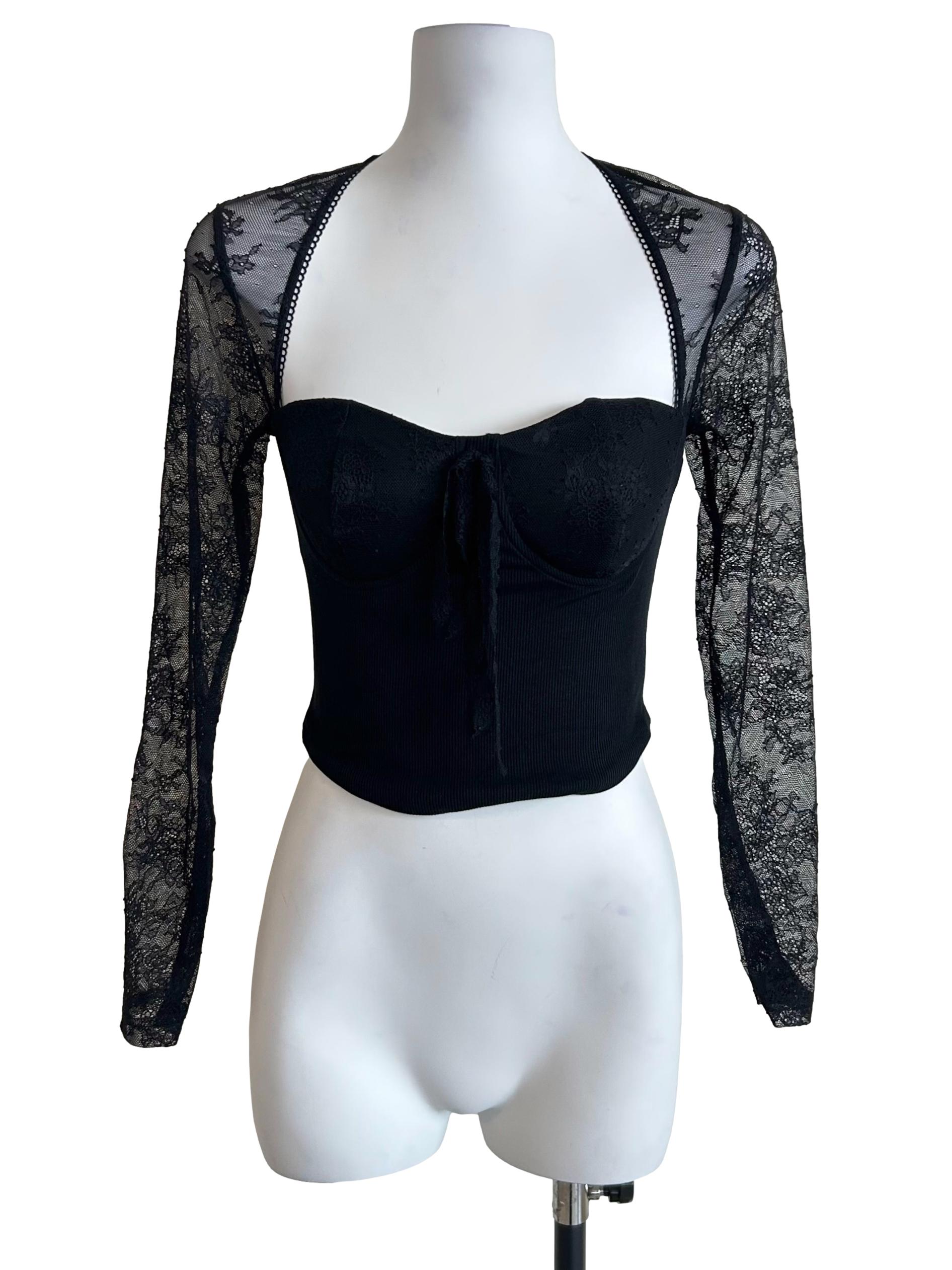 Black Lace Sleeve Bustier Corset Top