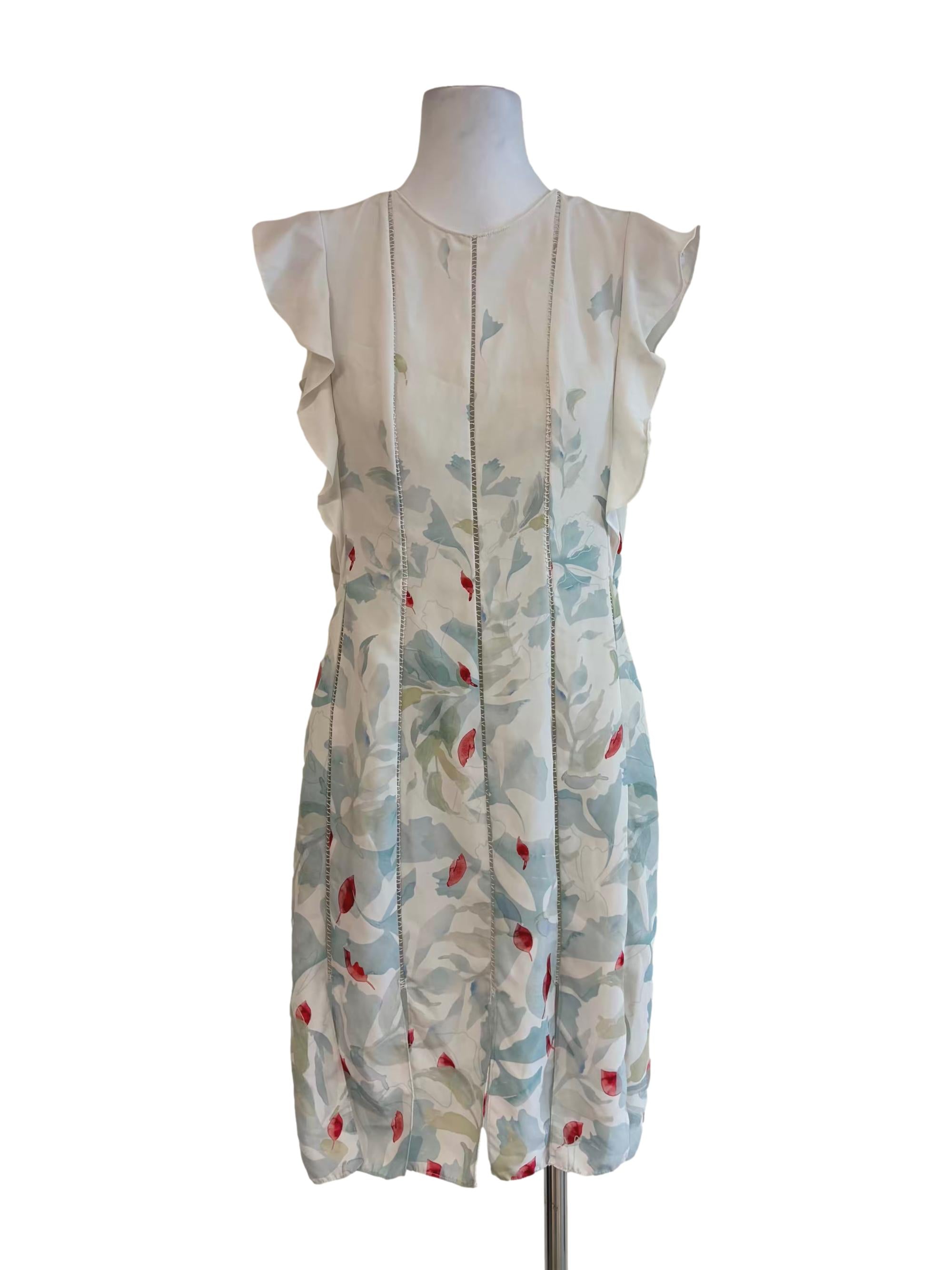 Ivory White Blue Floral Lined Dress
