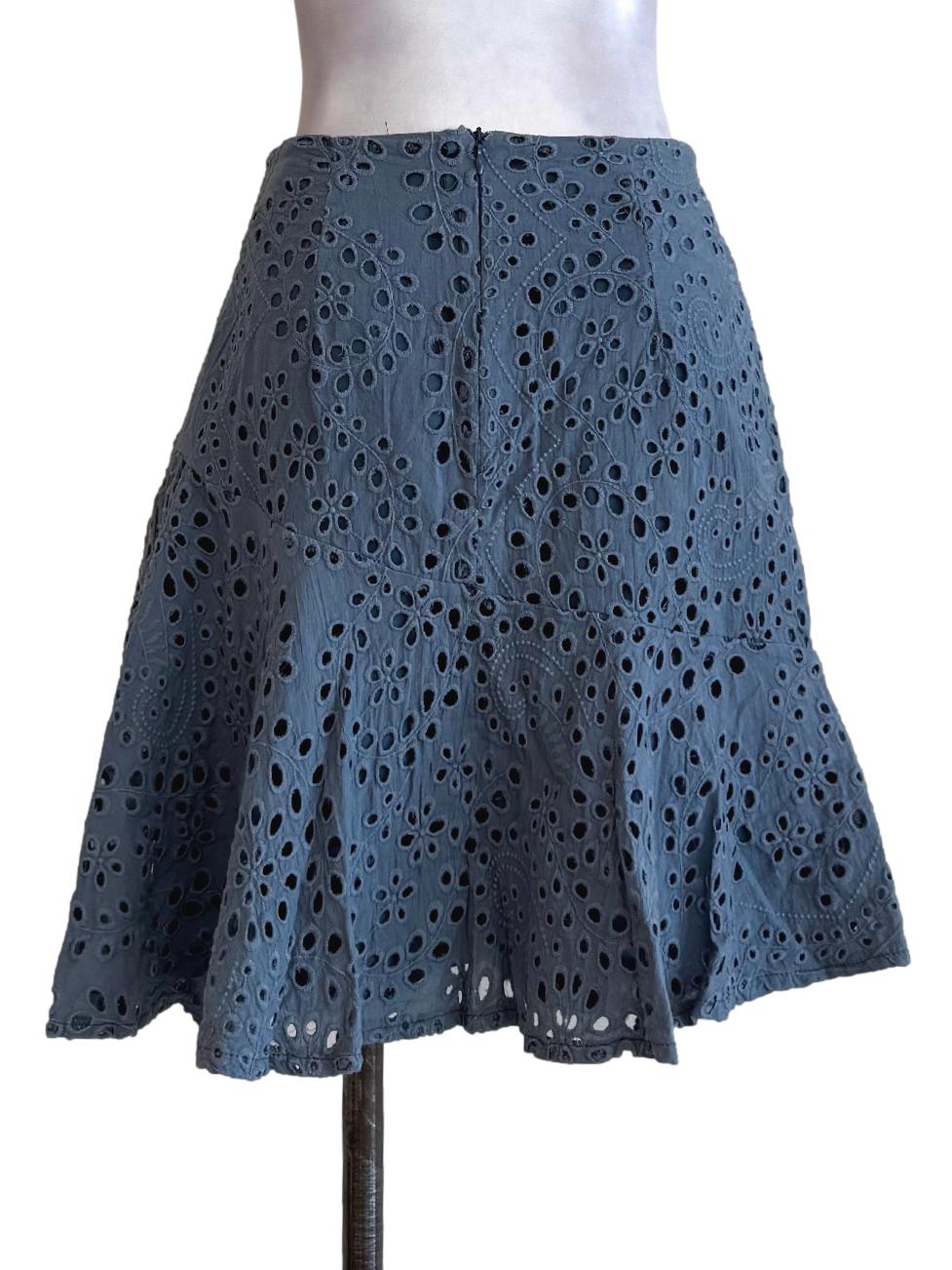 Greyish Blue Eyelet Embroidered Circle Skirt