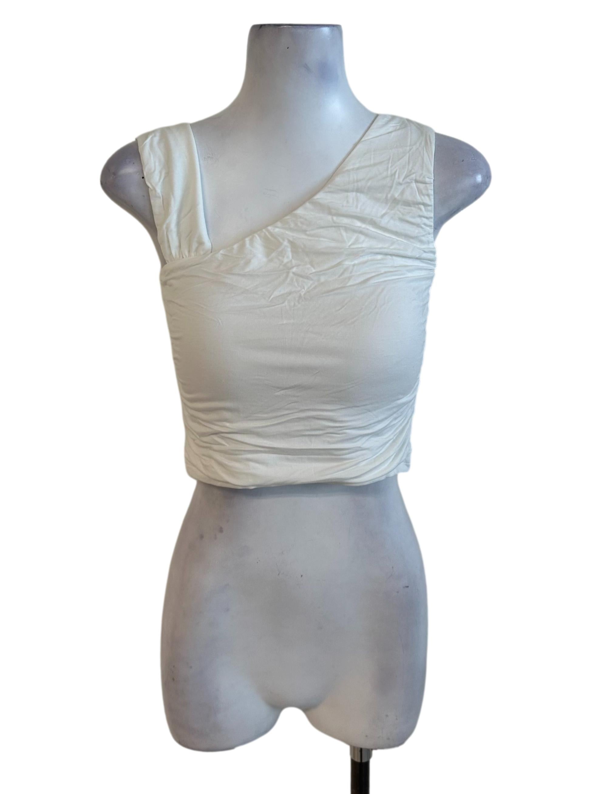 Pearl White Asymmetric Fitted Top