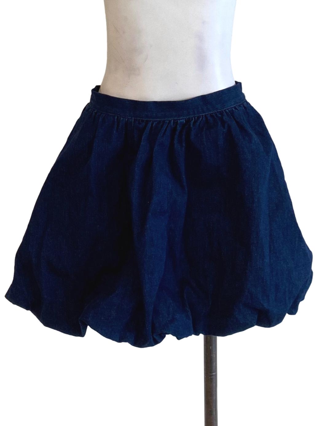 Denim Blue High Waisted Mini Balloon Skirt