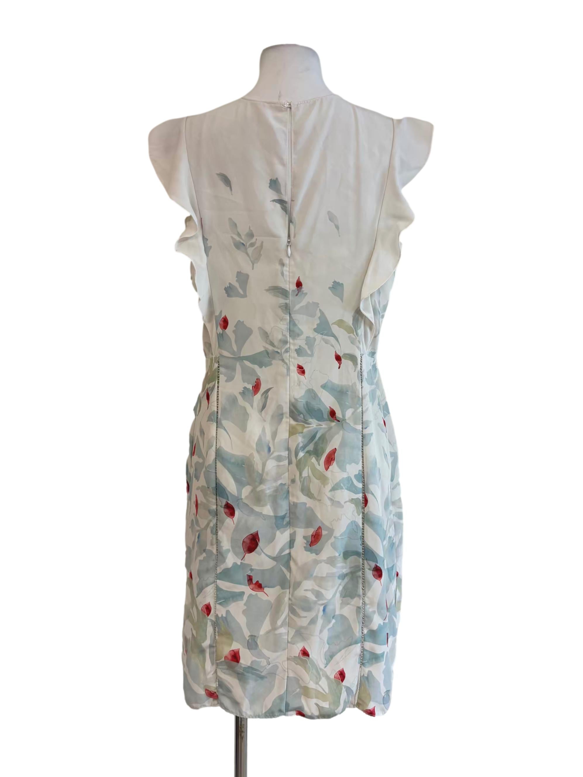 Ivory White Blue Floral Lined Dress