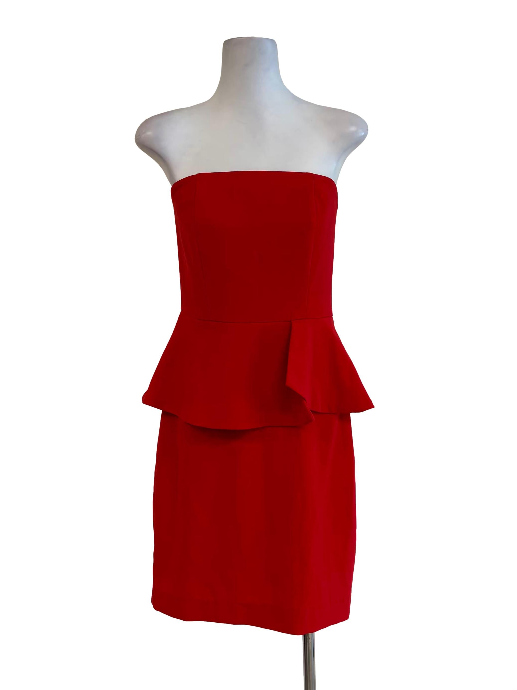 Bright Red Strapless Peplum Dress