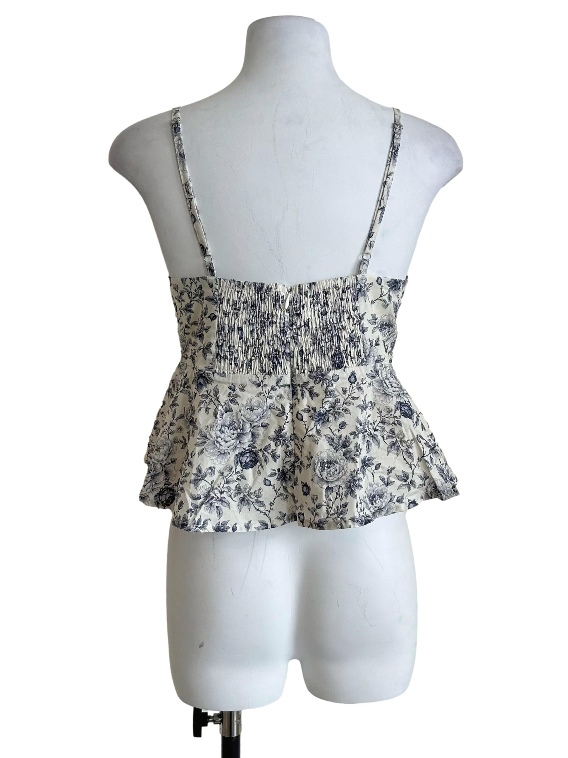 White & Blue Floral Print Peplum Cami Top