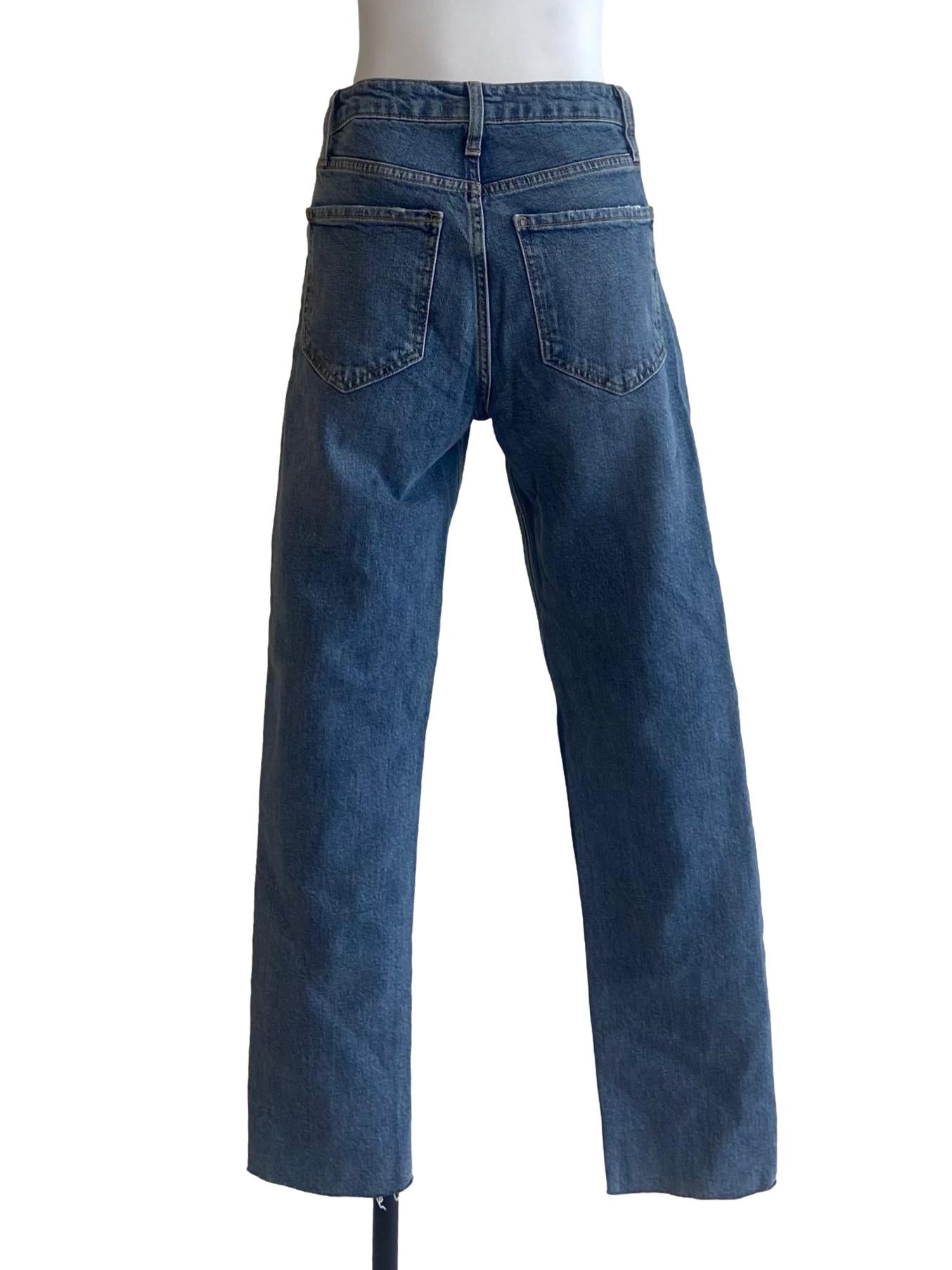Blue Herringbone Straight Jeans